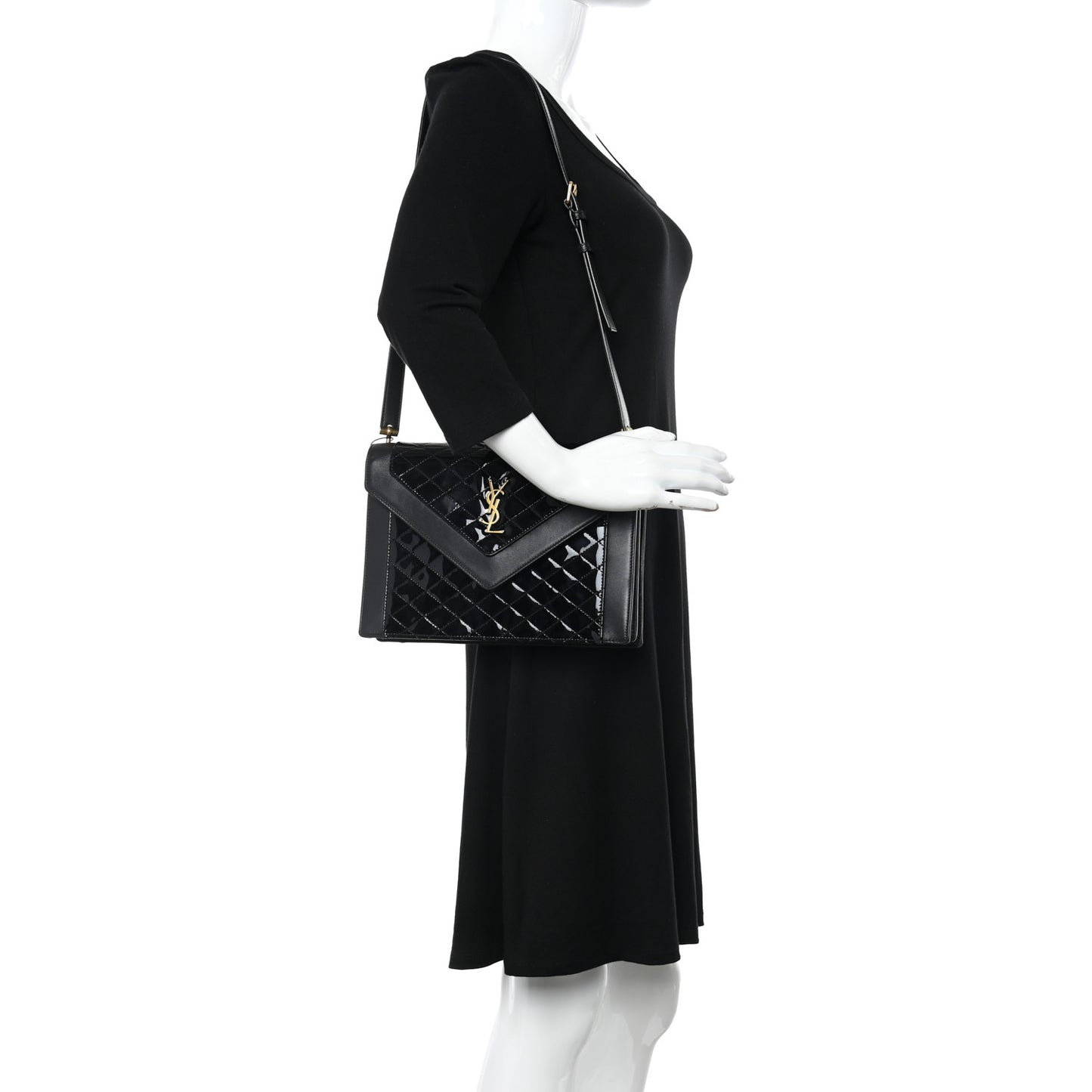 Calfskin Quilted Lacquered Gaby Satchel Black