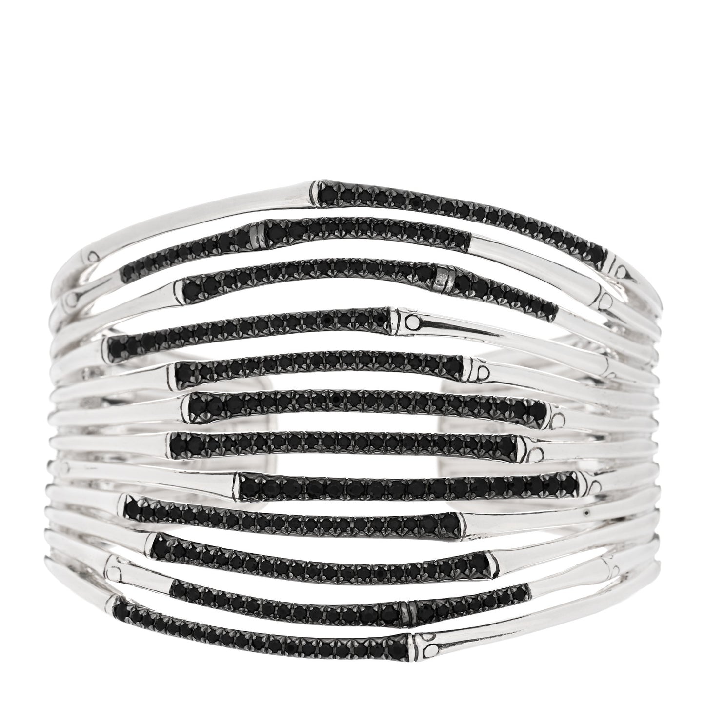 Sterling Silver Black Sapphire Wide Bamboo Lava Flex Cuff Bracelet