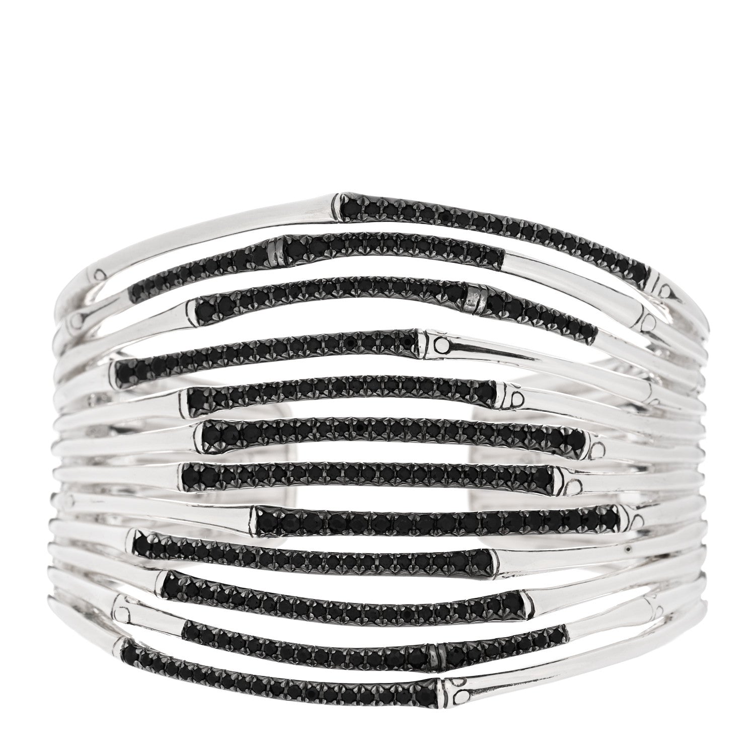 John Hardy Sterling Silver Black Sapphire Wide Bamboo Lava Flex Cuff Bracelet 1 of 3