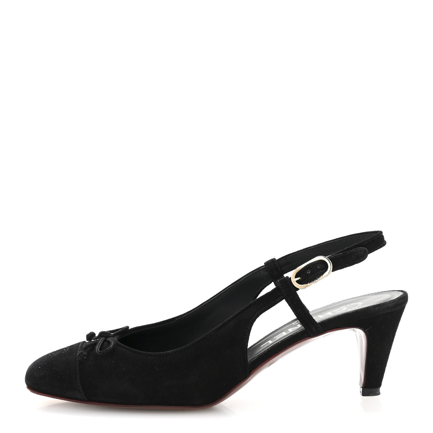 Suede Cap Toe CC Slingback Pumps 36 Black