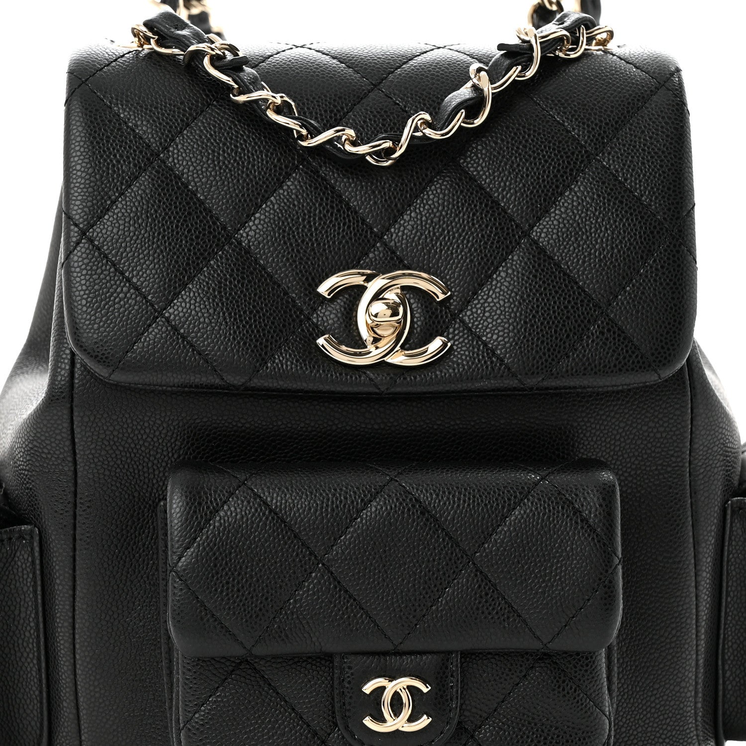 Chanel Shiny Caviar Quilted Small Pockets Drawstring Backpack Black 8 of 10