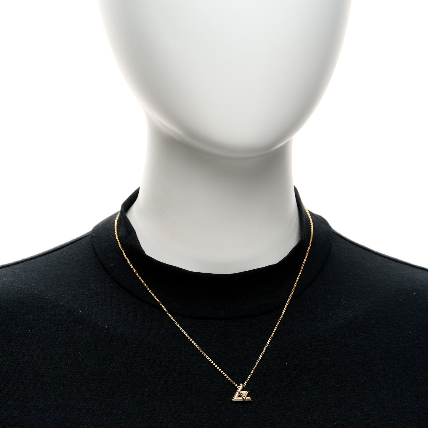 18K Yellow Gold Diamond Small LV Volt One Pendant Necklace