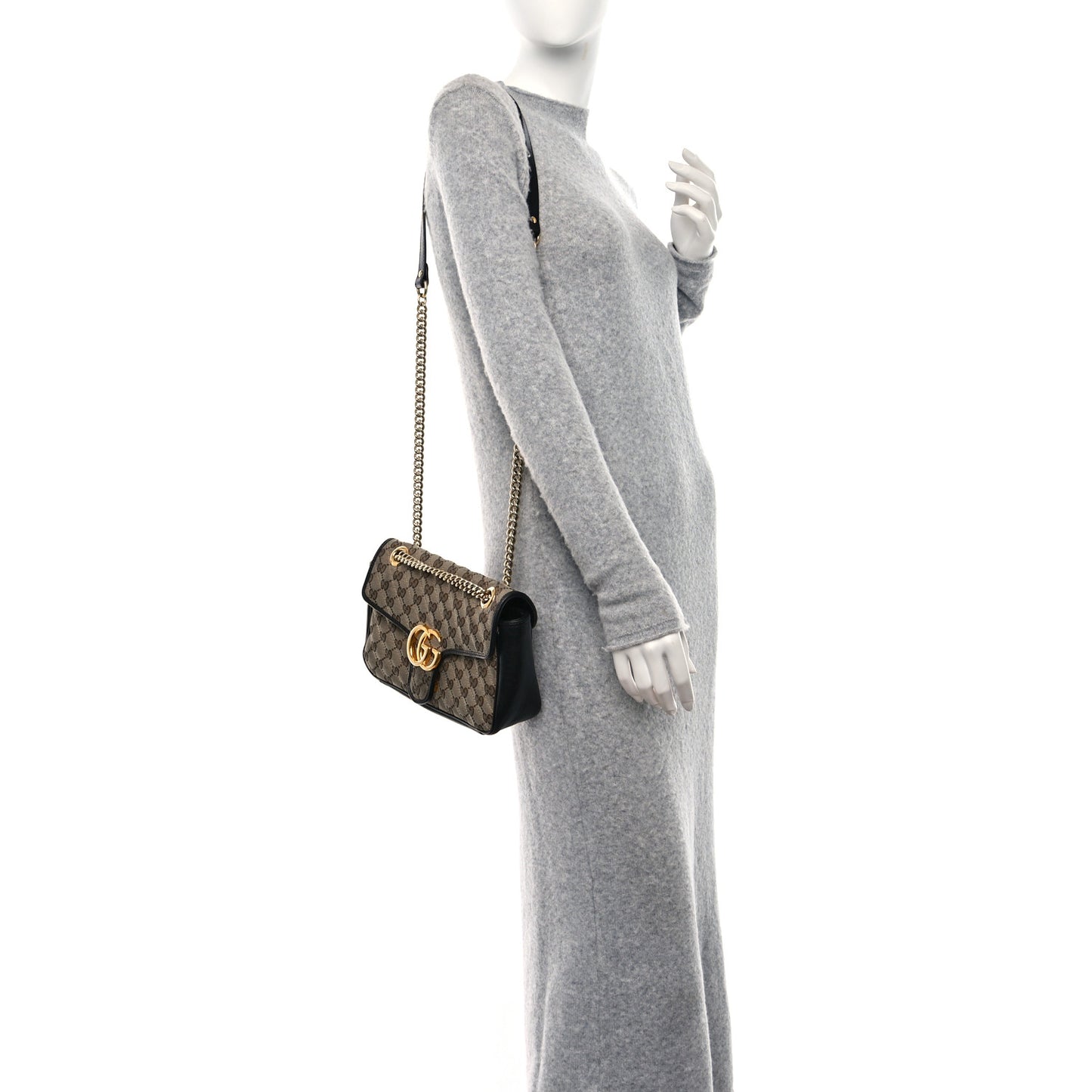 Monogram Matelasse Diagonal Small GG Marmont Shoulder Bag Beige Black