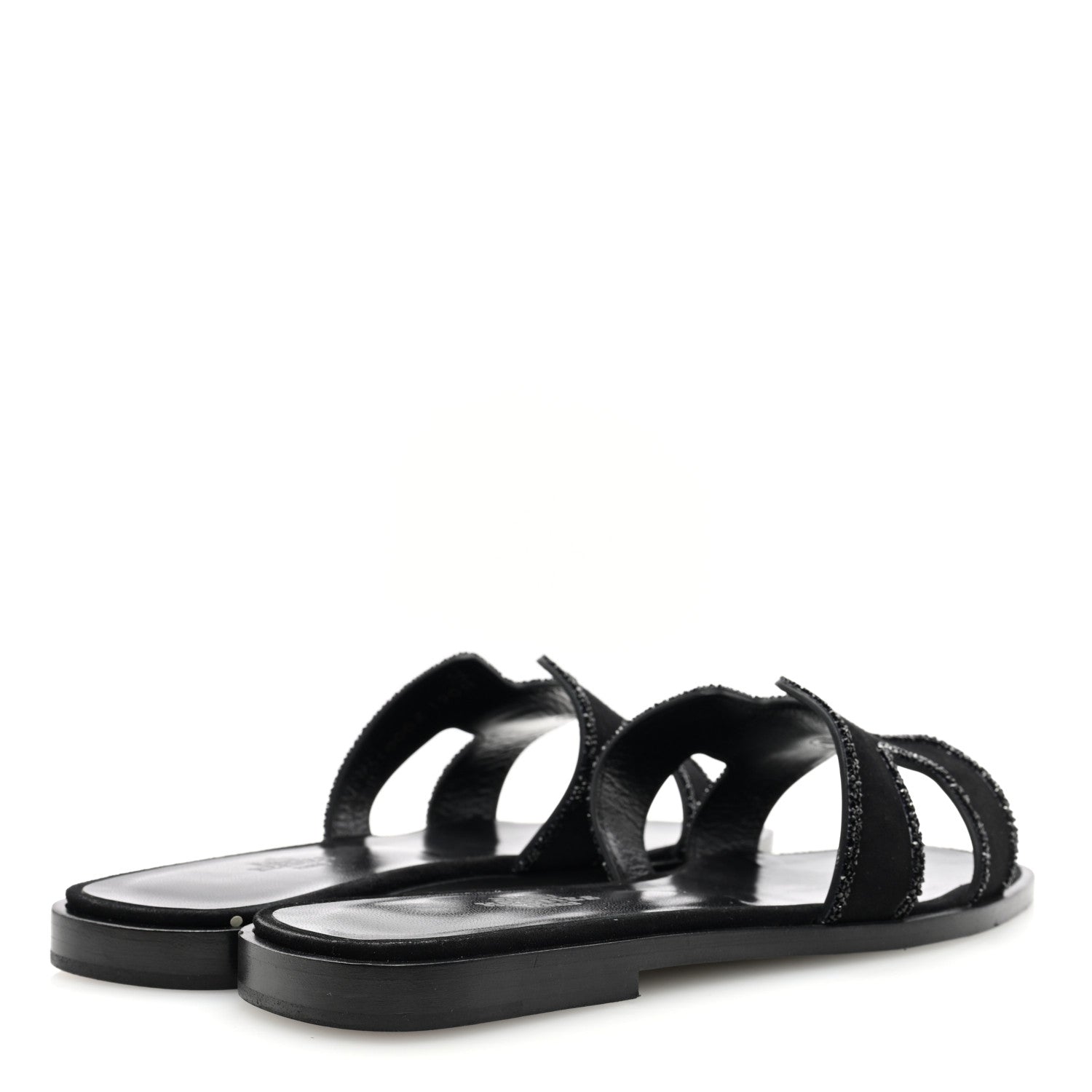 Hermes Suede Goatskin Crystal Embellished Oran Sandals 35 Black 4 of 7