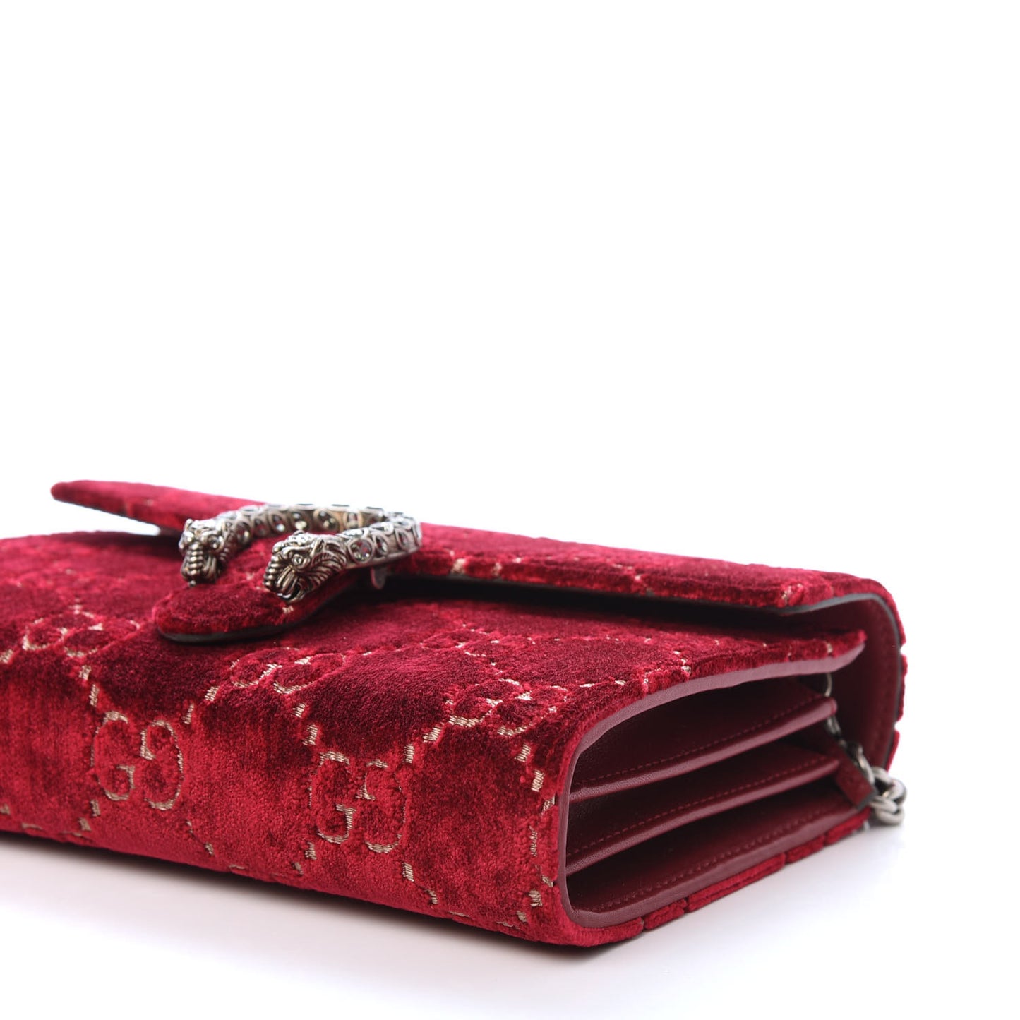 Velvet GG Monogram Mini Dionysus Chain Wallet Red Cipria