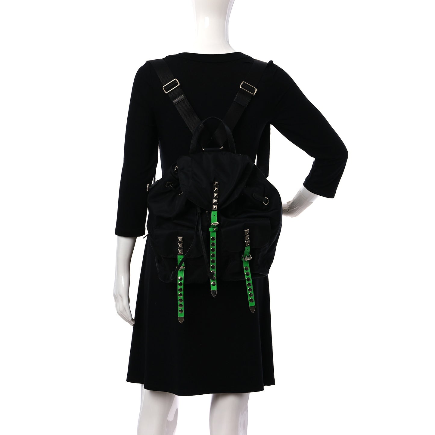 Nylon New Vela Studded Backpack Black Green