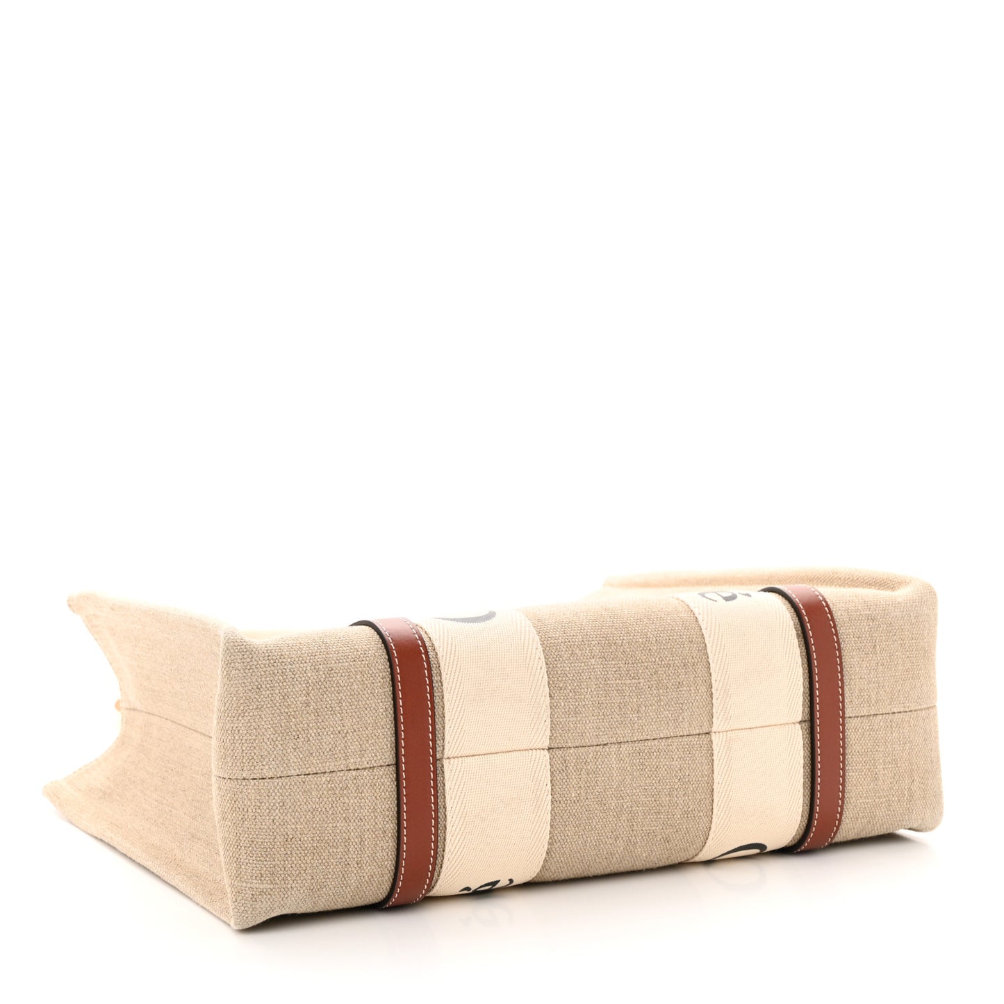 Linen Calfskin Medium Woody Ribbon Tote White Brown