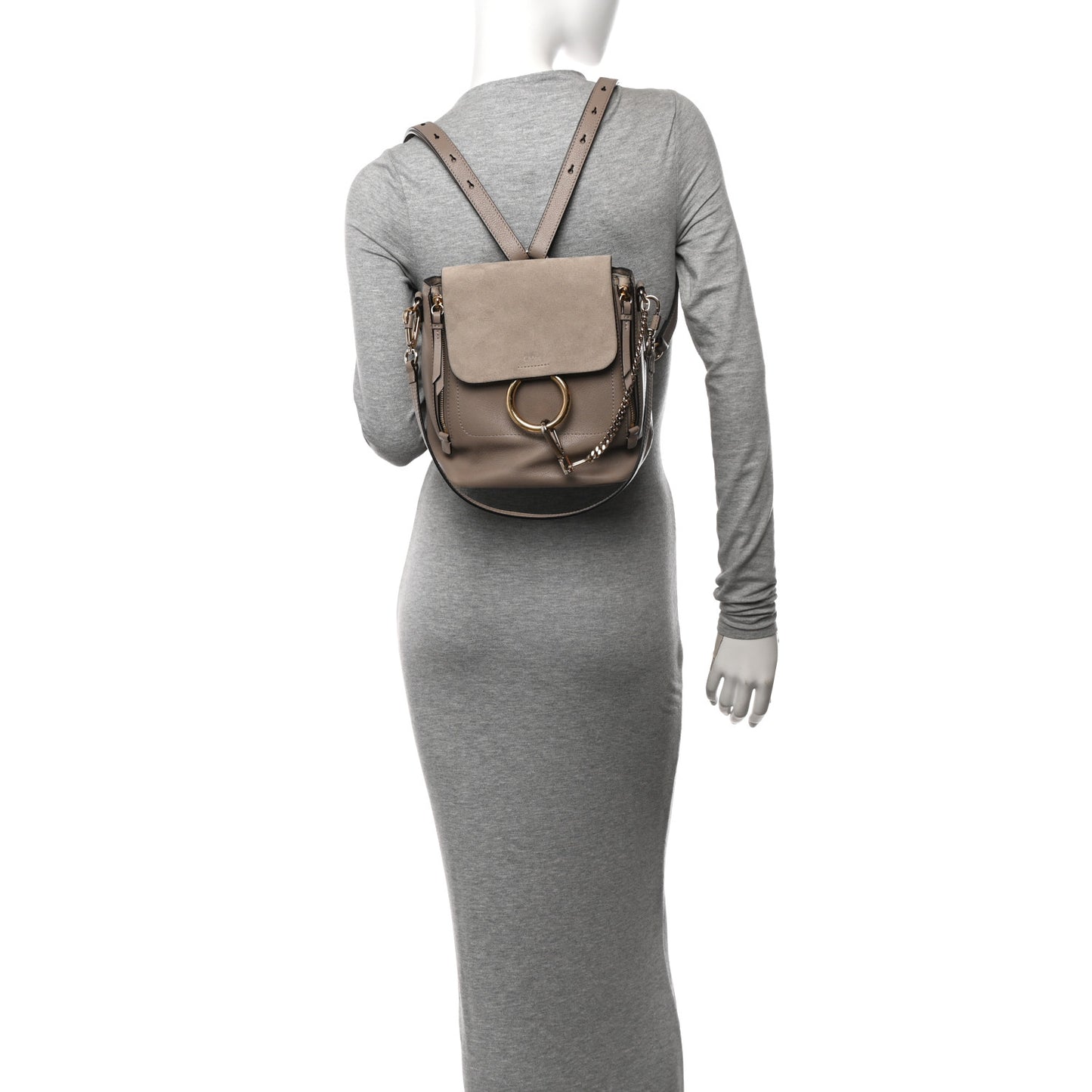 Suede Calfskin Small Faye Backpack Motty Grey