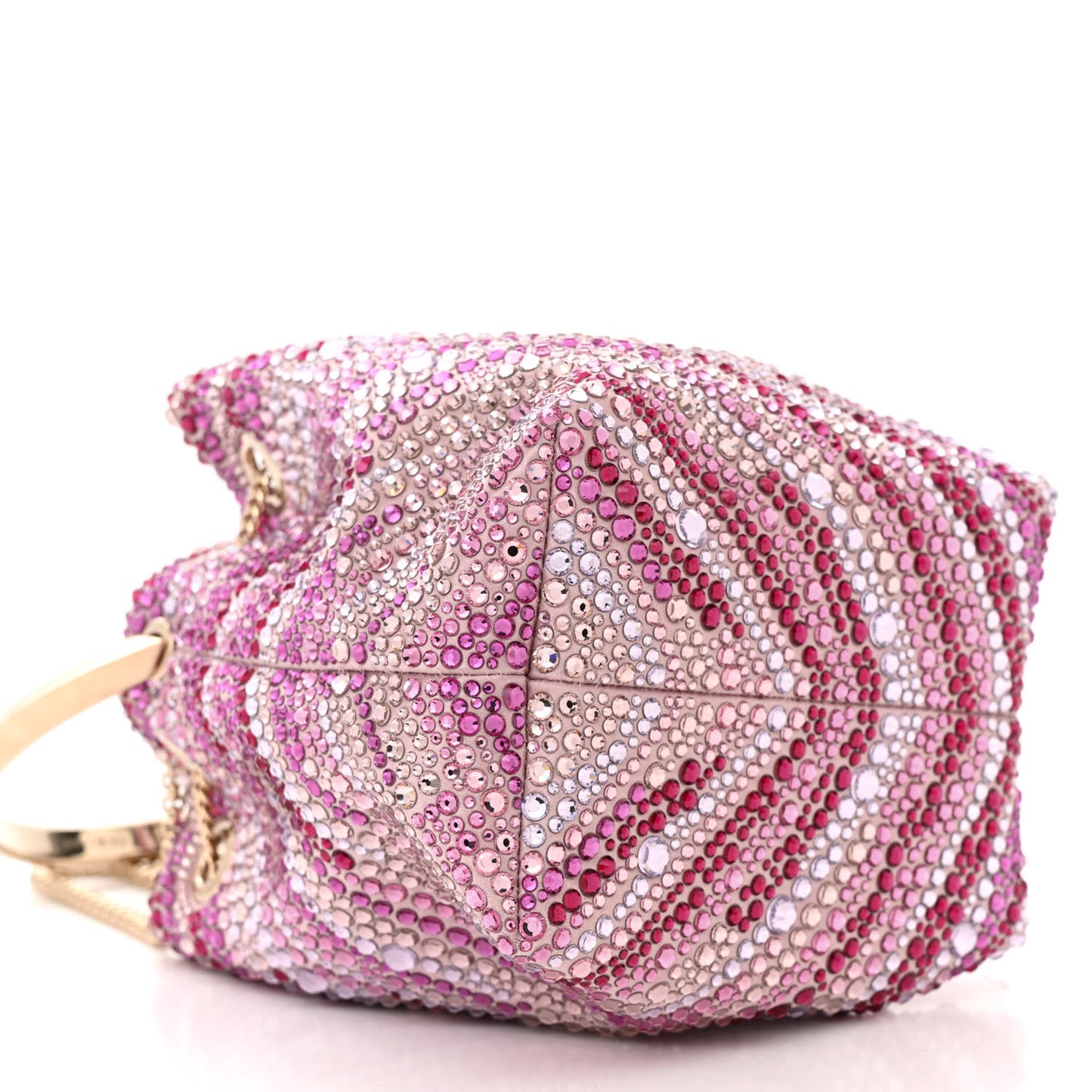 Satin Wave Degrade Hotfix Crystal Embellished Bon Bon Bucket Bag Pink Mix