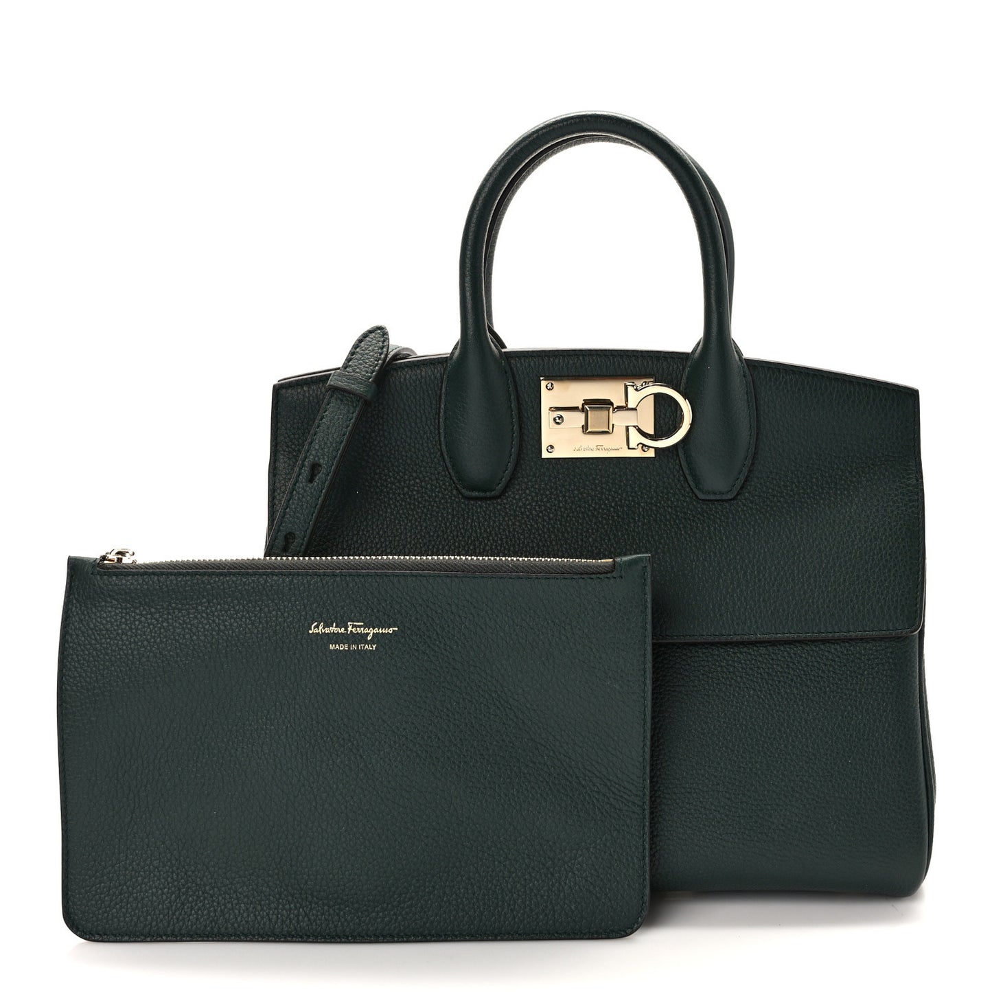 Hammered Calfskin Medium Studio Top Handle Bag Dark Green