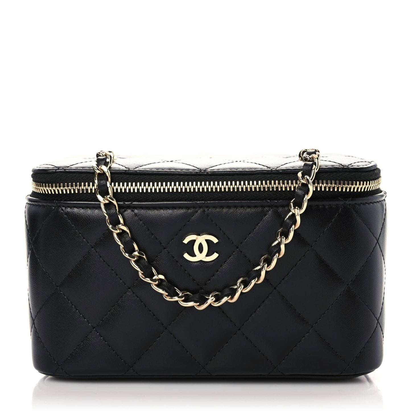 Lambskin Quilted Small Vanity Case With Chain Black