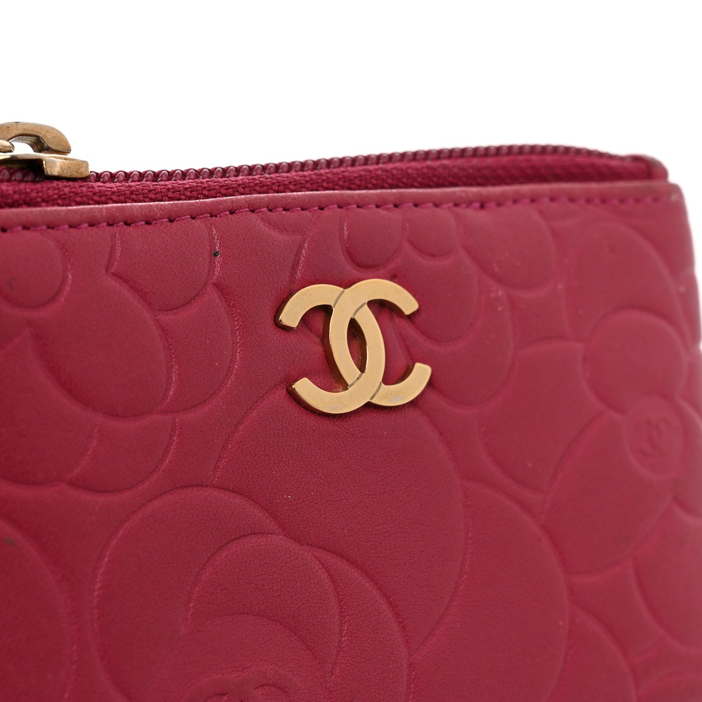 Lambskin Camellia Embossed Key Holder Case Fuchsia