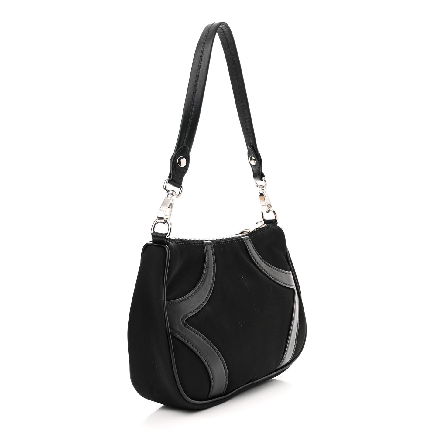 Tessuto Nylon Soft Calfskin Shoulder Bag Black