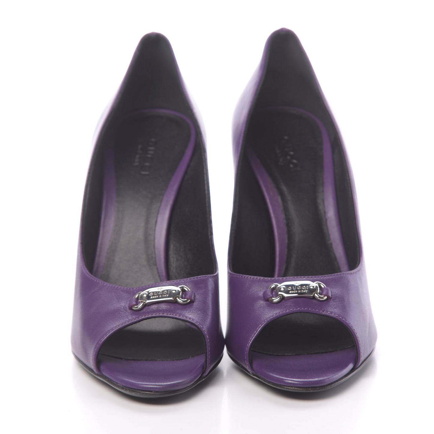 Calfskin Logo Plate Peep Toe Pumps 38 Purple