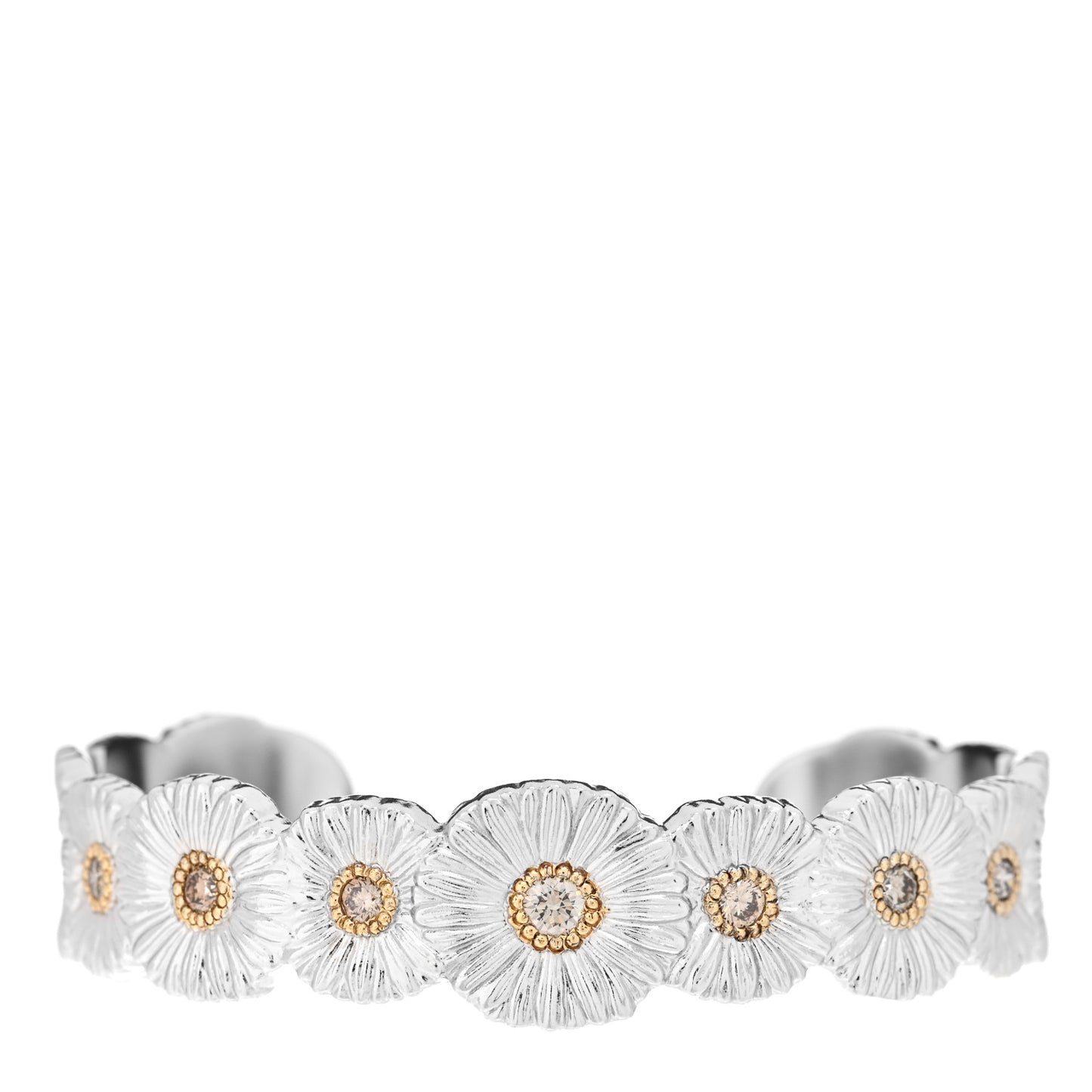 Sterling Silver Vermeil Diamond Blossoms Daisy Narrow Cuff Bracelet
