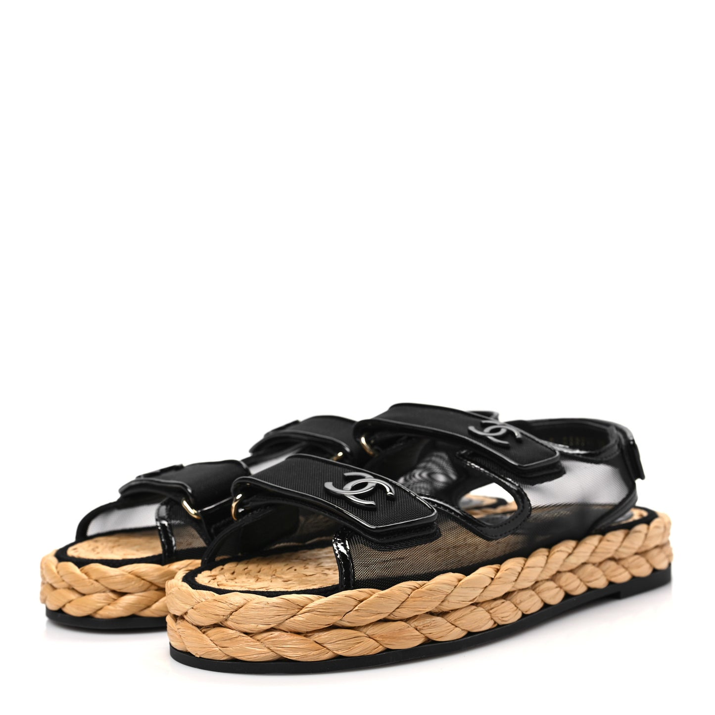Mesh Patent Calfskin Velcro Dad Sandals 39 Black