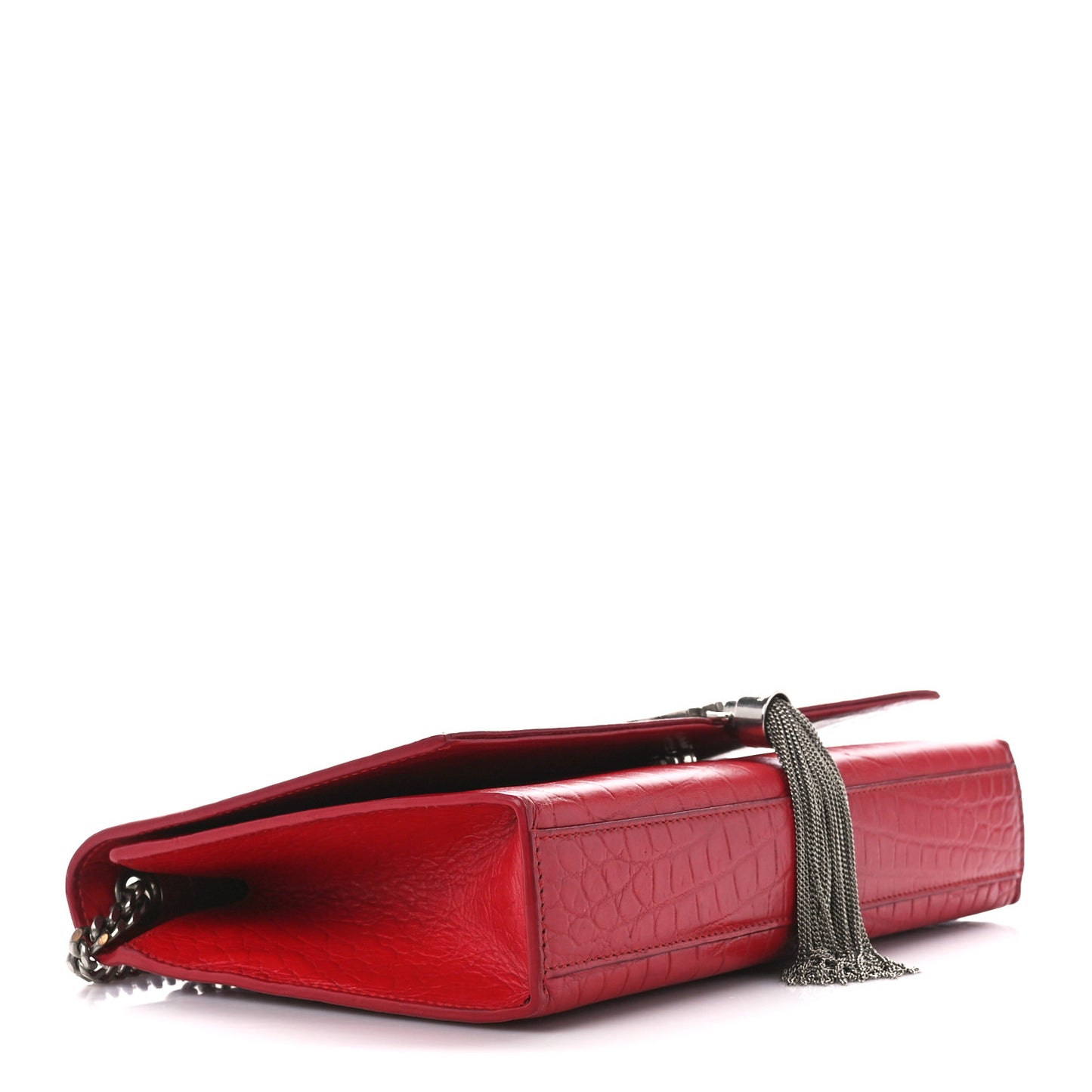 Calfskin Crocodile Embossed Medium Classic Monogram Kate Tassel Satchel New Red