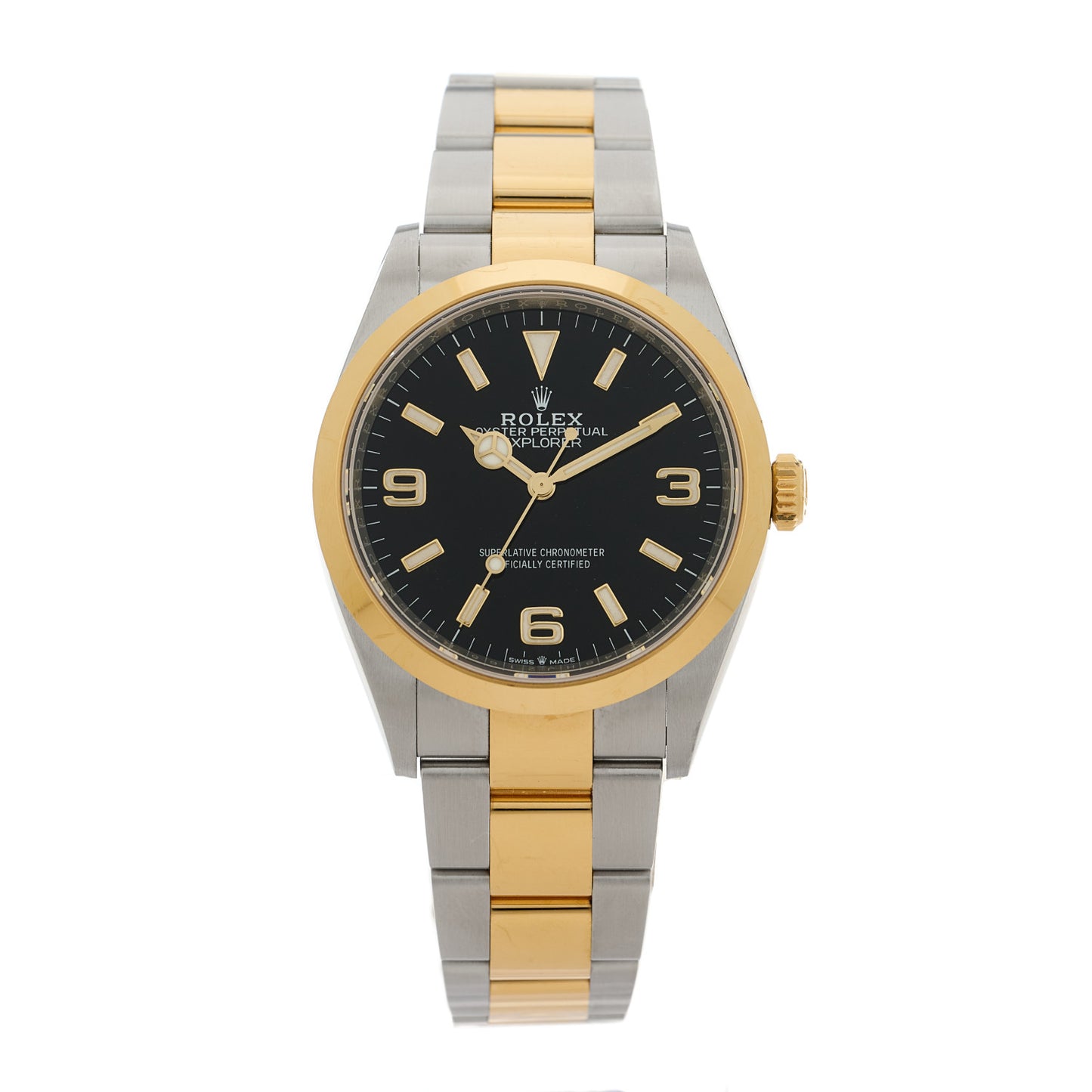 Stainless Steel 18K Yellow Gold 36mm Oyster Perpetual Explorer Watch Black 124273