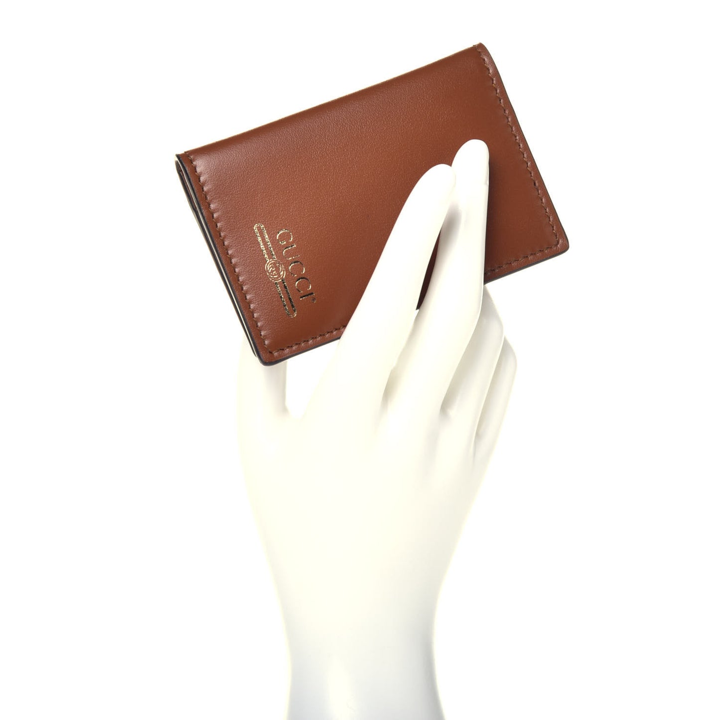 Calfskin Bi-Fold Logo Card Case Wallet Brown