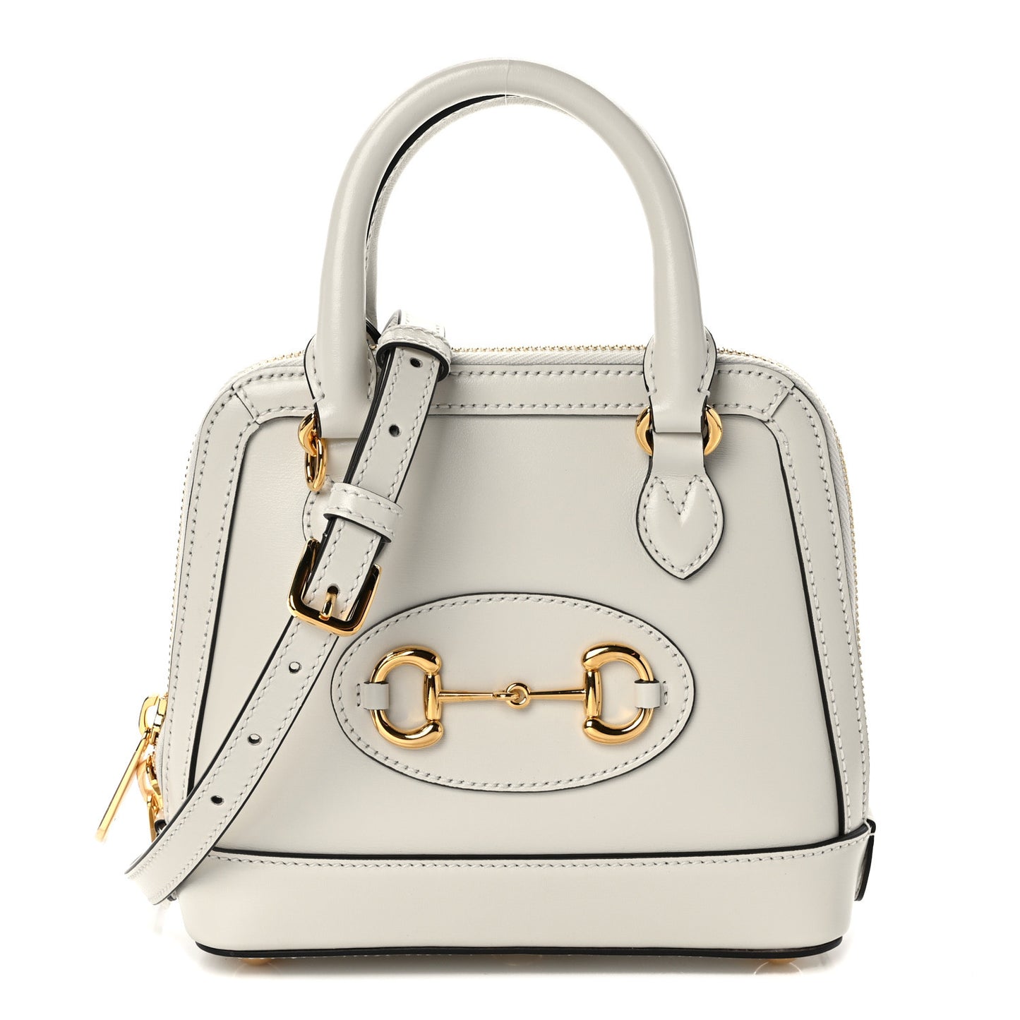 Boarded Plutone Calfskin Mini Horsebit 1955 Top Handle Bag Mystic White