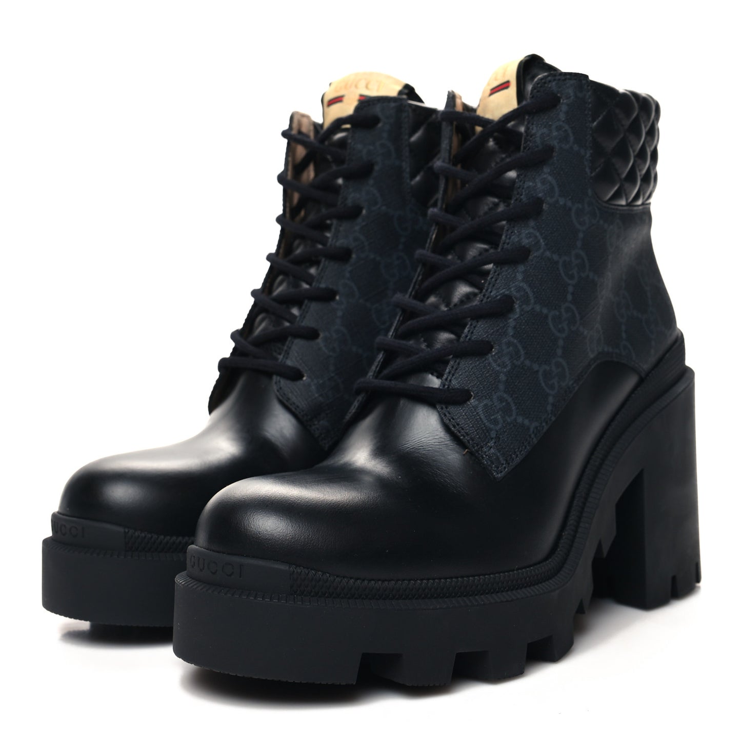 Magnum Calfskin Nappa Quilted Lace Up Ankle Boots 40 Black