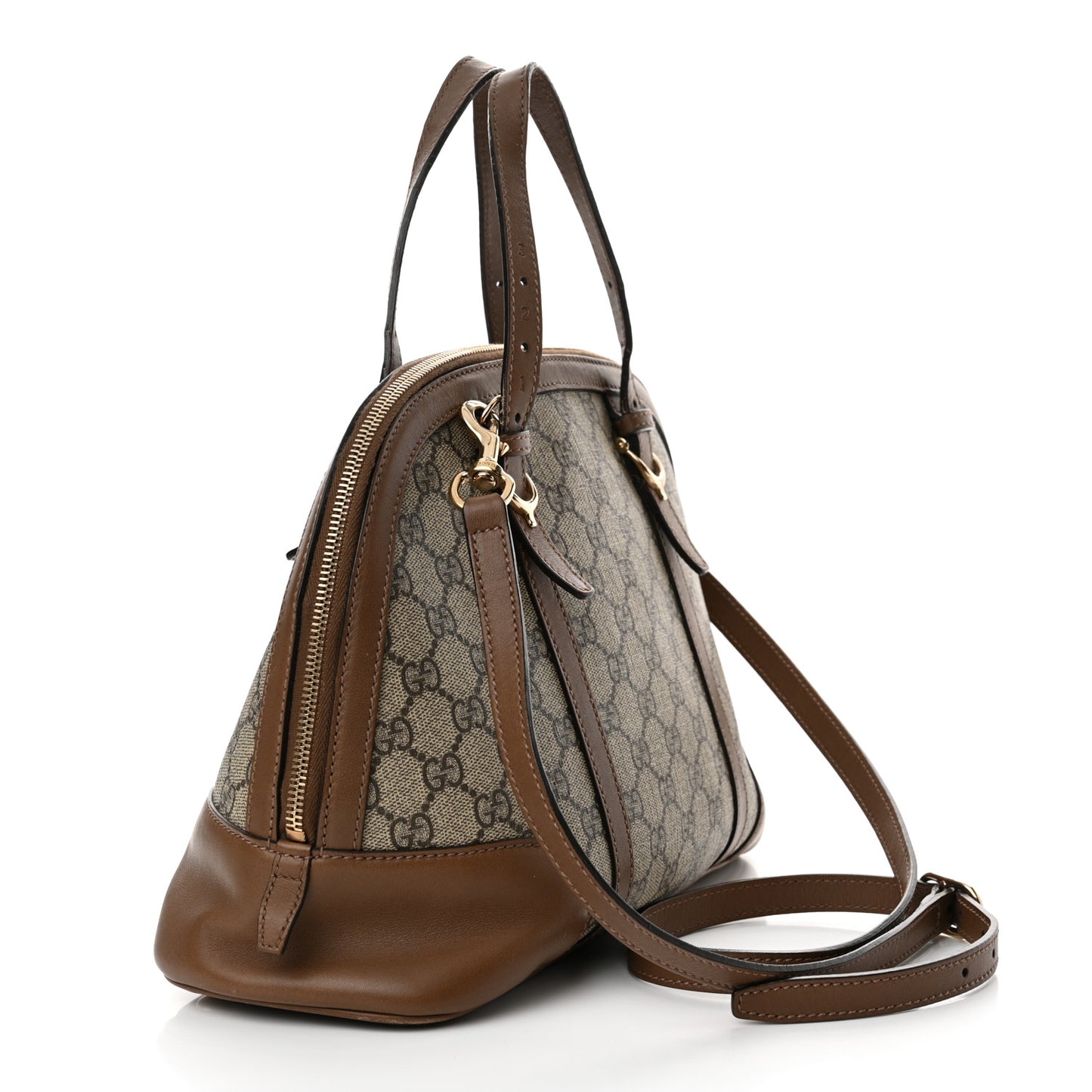 GG Supreme Monogram Margaux Calfskin Small Nice Top Handle Dome Bag Beige Ebony Acero