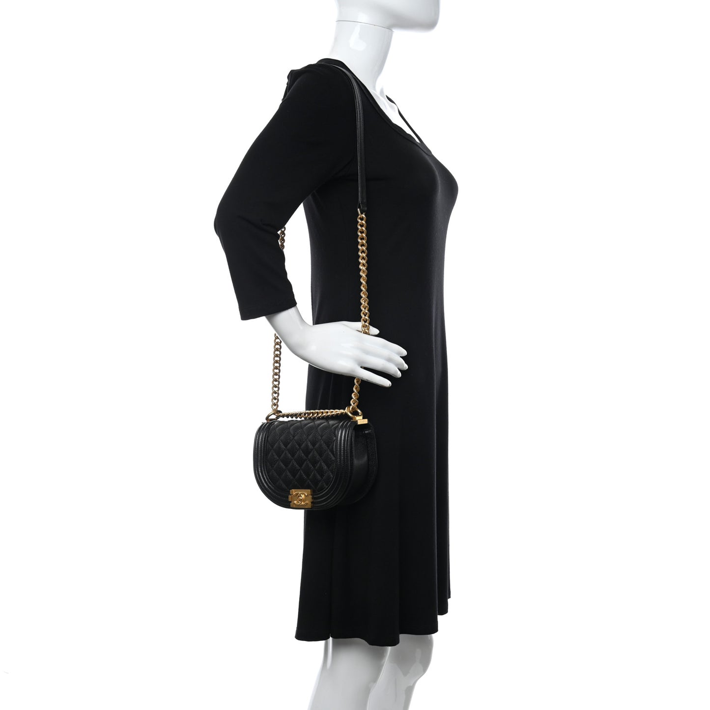 Caviar Quilted Small Boy Messenger Bag Black