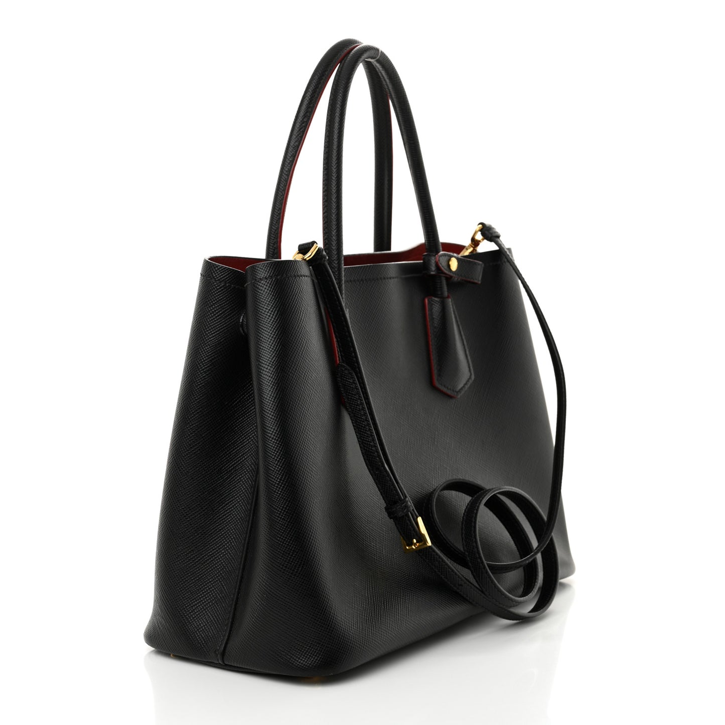 Saffiano Cuir Medium Double Bag Black Fuoco