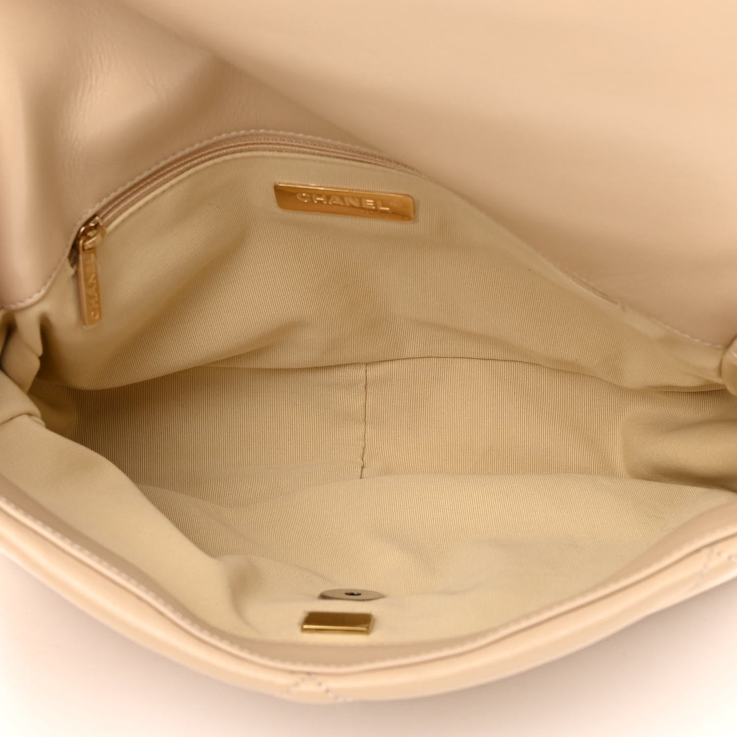 Lambskin Quilted Large Chanel 19 Flap Beige