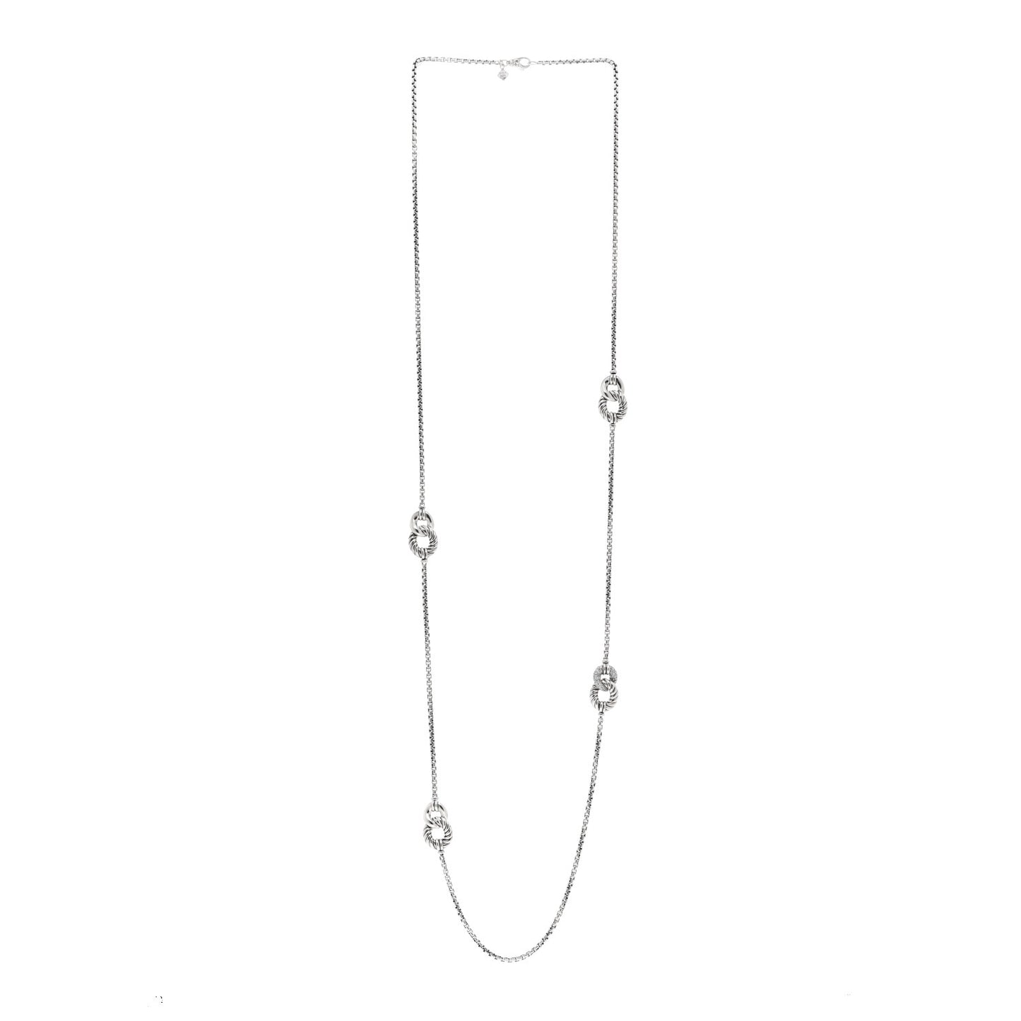 Sterling Silver Diamond Belmont Curb Link Station Necklace 36"