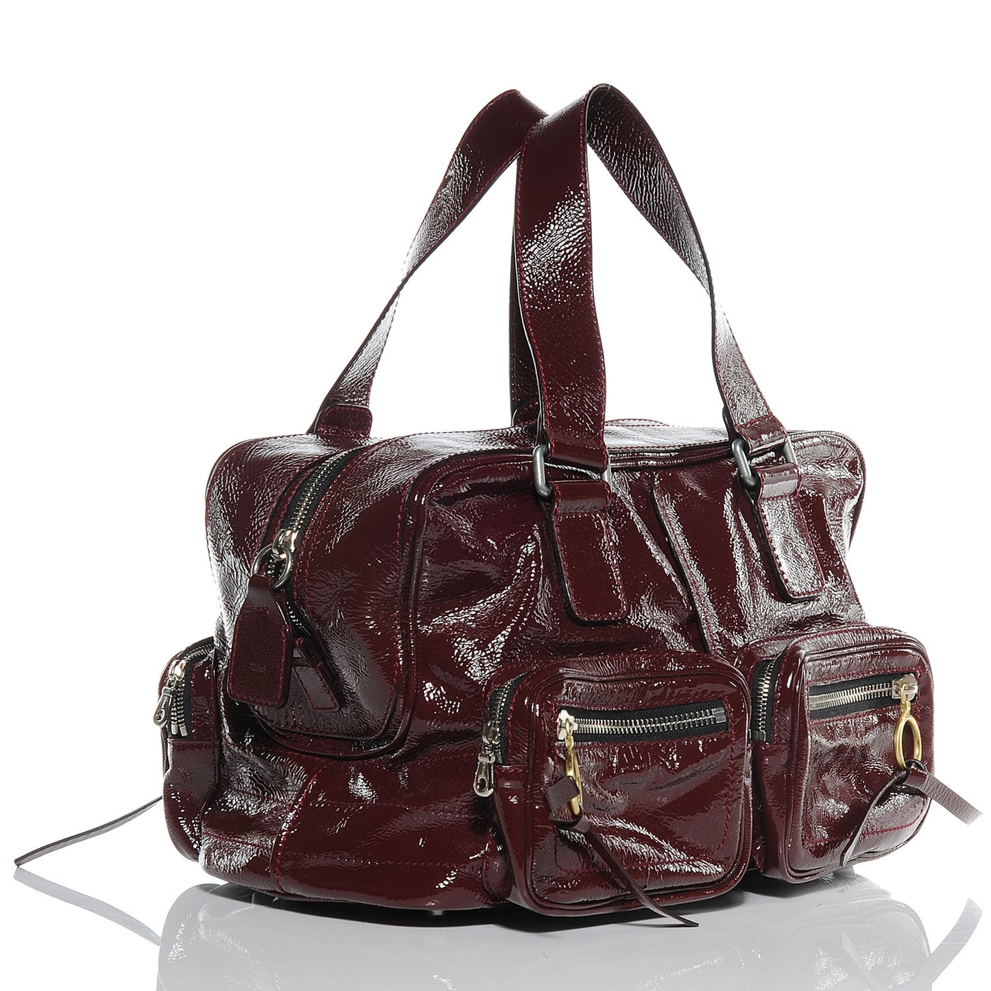 Crinkled Patent Betty Shoulder Bag Burgundy