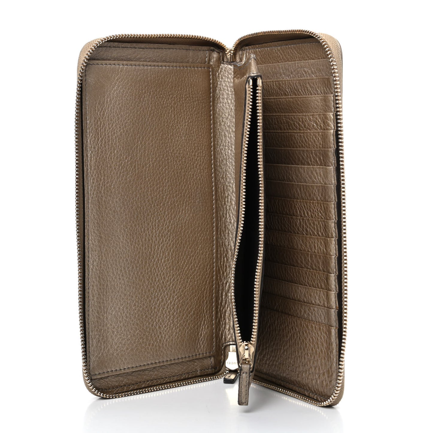 Metallic Pebbled Calfskin Soho Zip Around Wallet Golden Beige