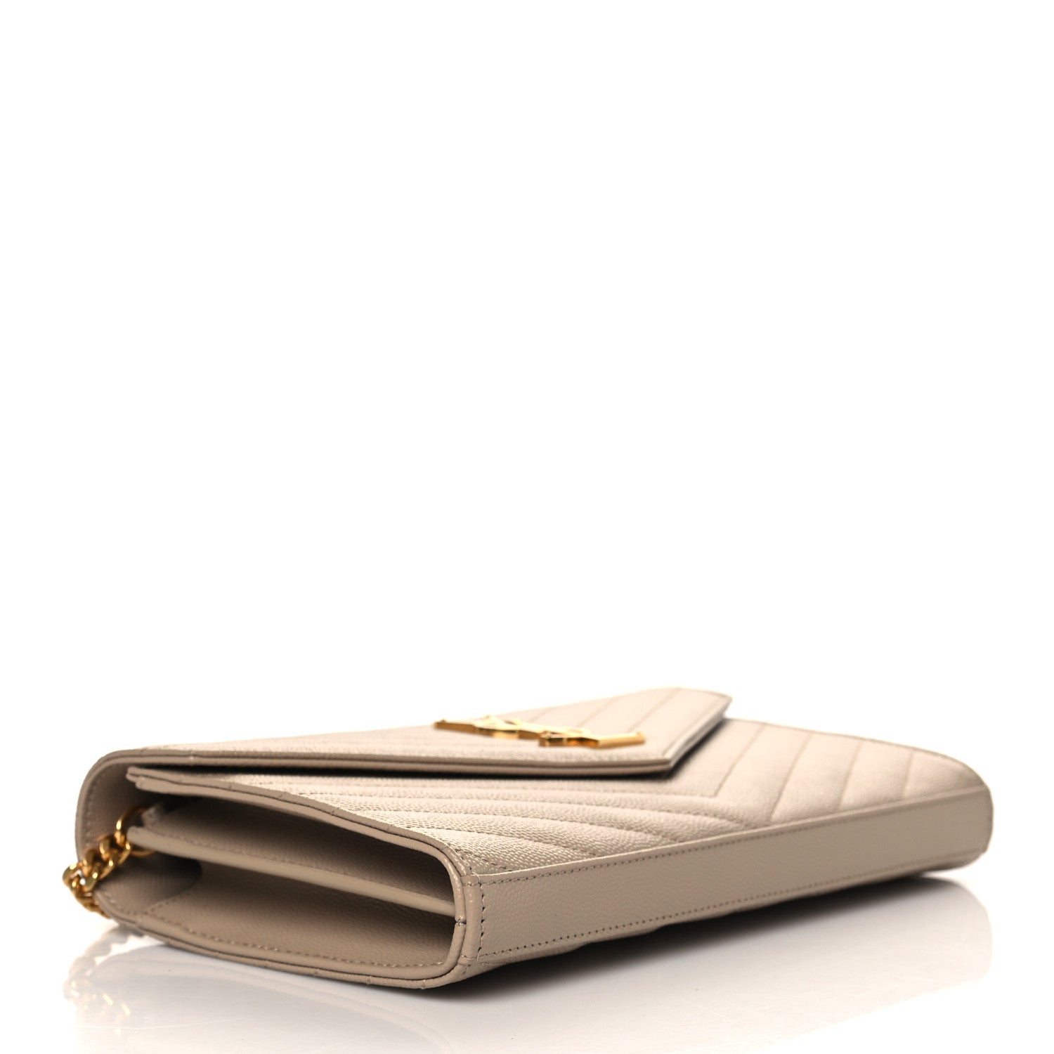 Saint Laurent Grain De Poudre Matelasse Chevron Monogram Chain Wallet Nude Powder 4 of 9