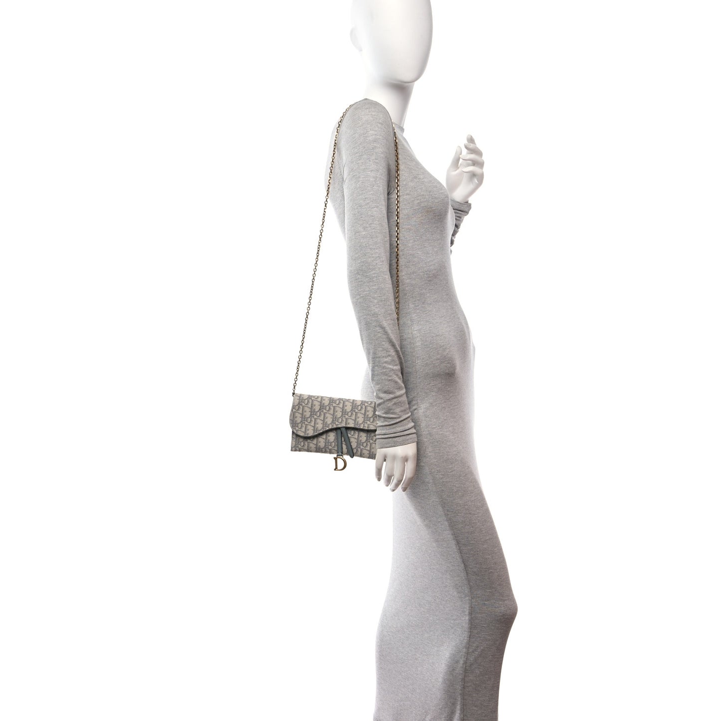 Oblique Saddle Chain Long Wallet Grey