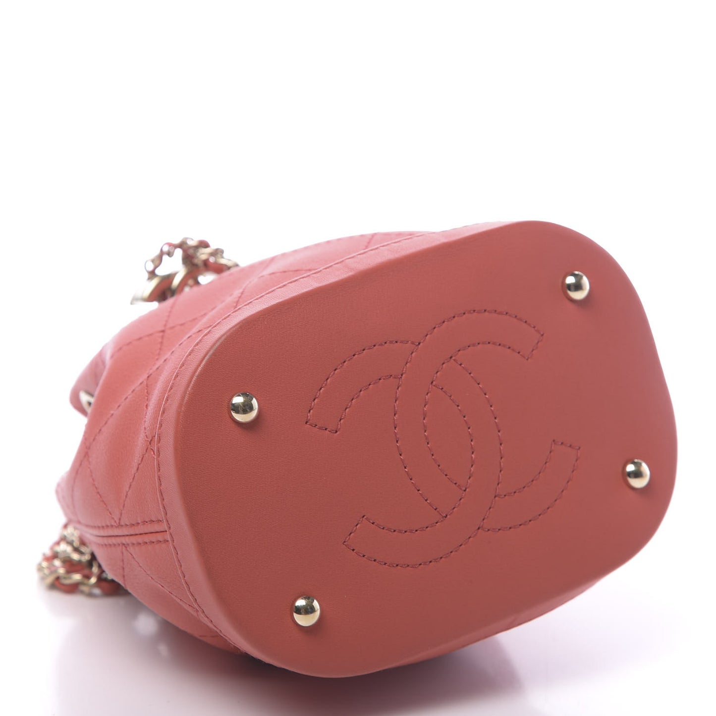 Calfskin Stitched Chain Bucket Bag Coral