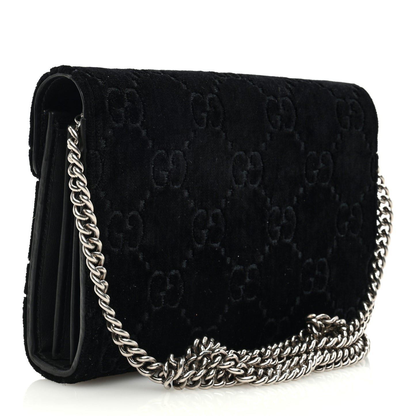 Velvet GG Monogram Mini Dionysus Chain Wallet Black