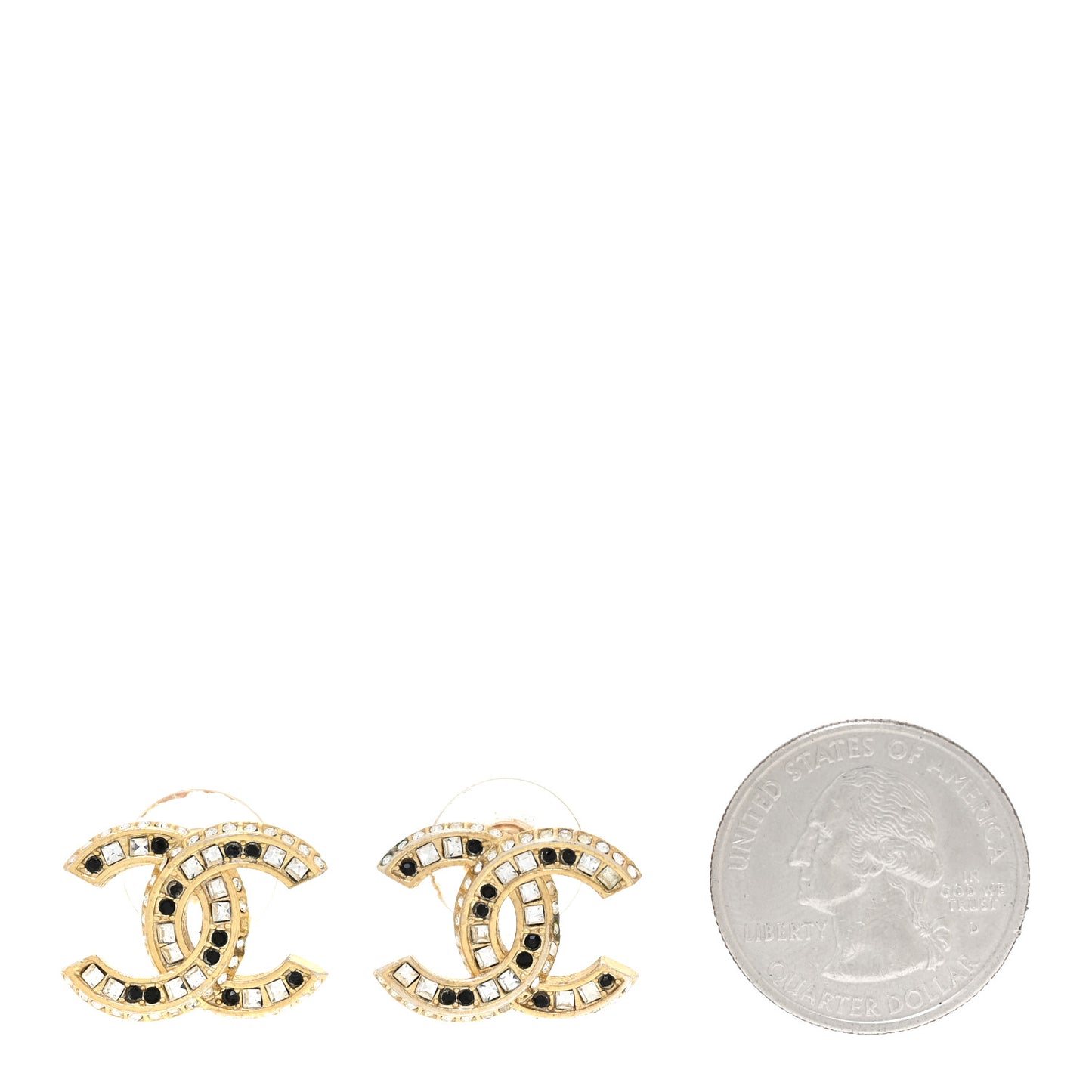 Baguette Crystal CC Earrings Gold Black