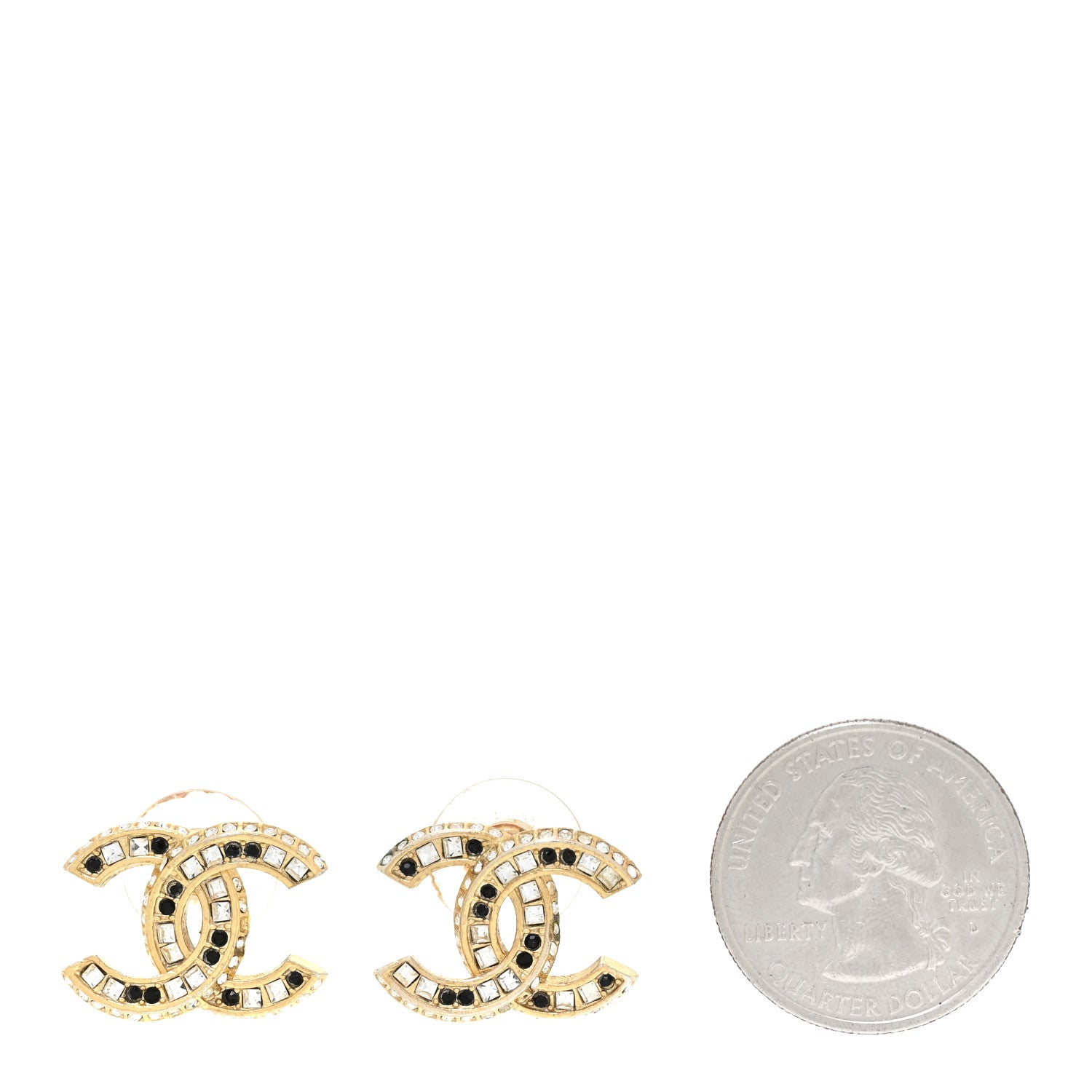 Chanel Baguette Crystal CC Earrings Gold Black 2 of 6