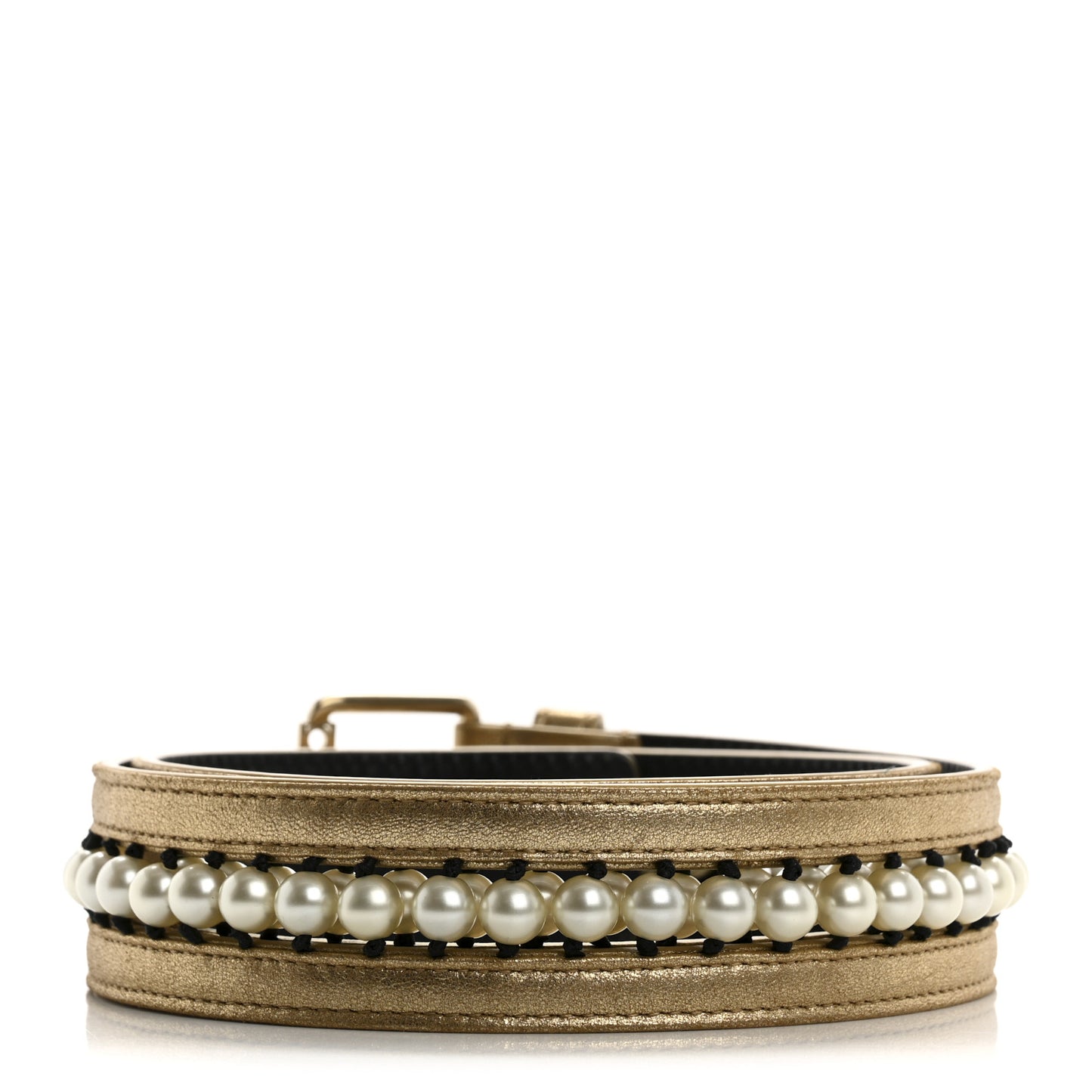 Metallic Lambskin Pearl CC Belt 80 32 Gold