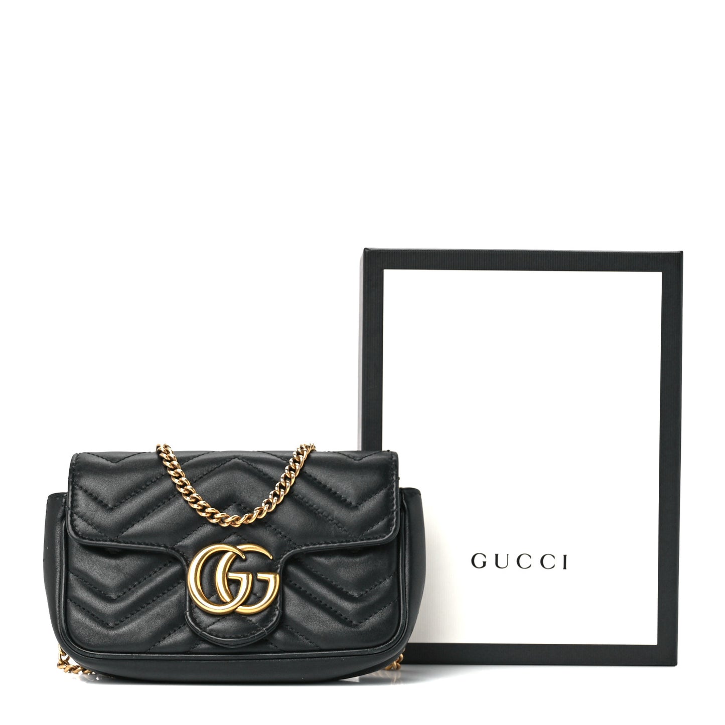 Calfskin Matelasse Super Mini GG Marmont Shoulder Bag Black