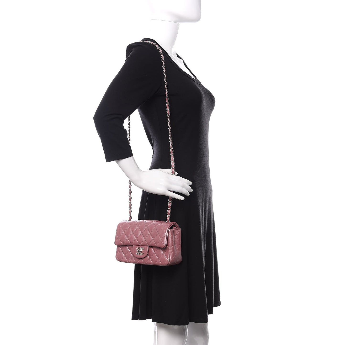 Metallic Lambskin Quilted Mini Rectangular Flap Pink