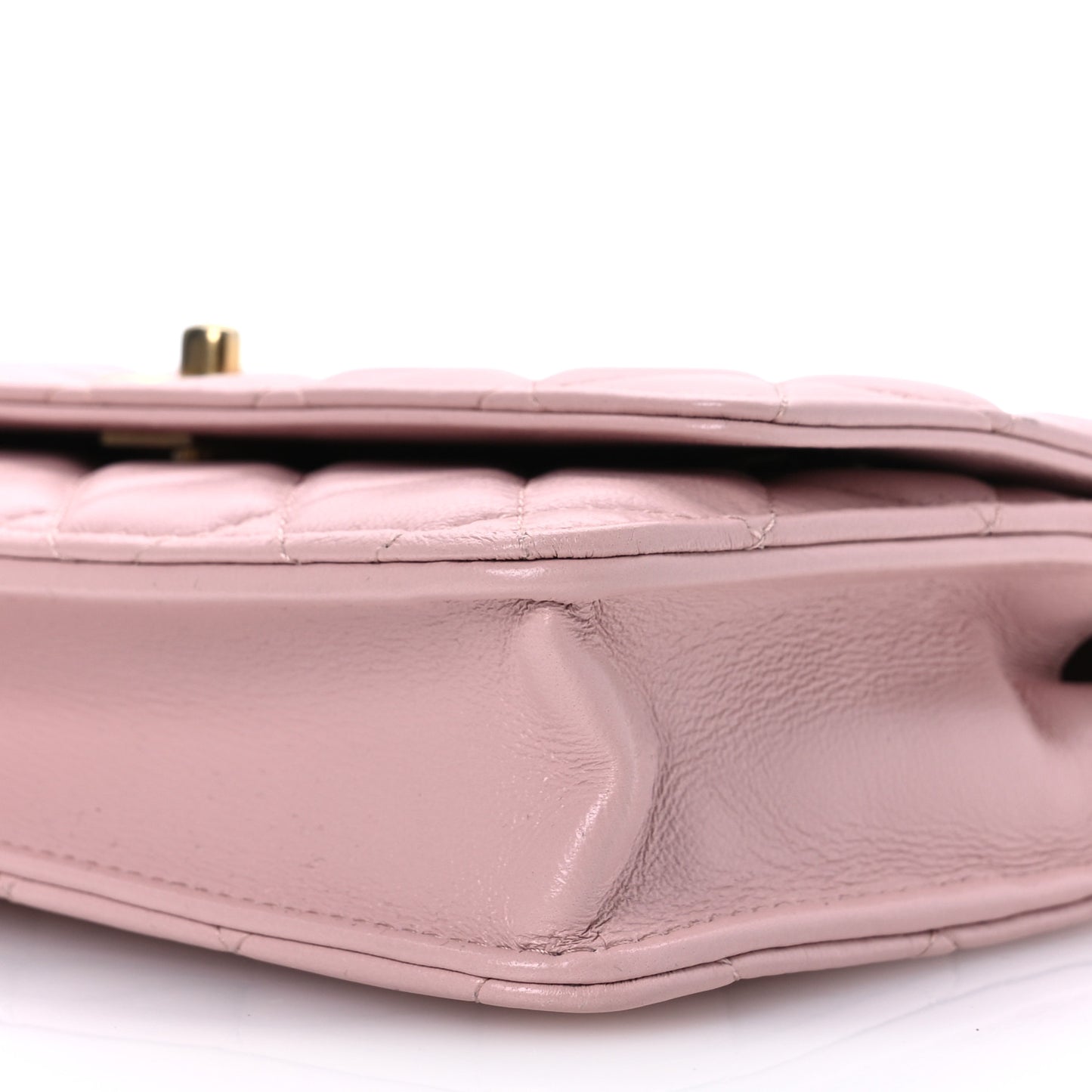 Lambskin Quilted Sweet Camellia Wallet on Chain WOC Light Beige