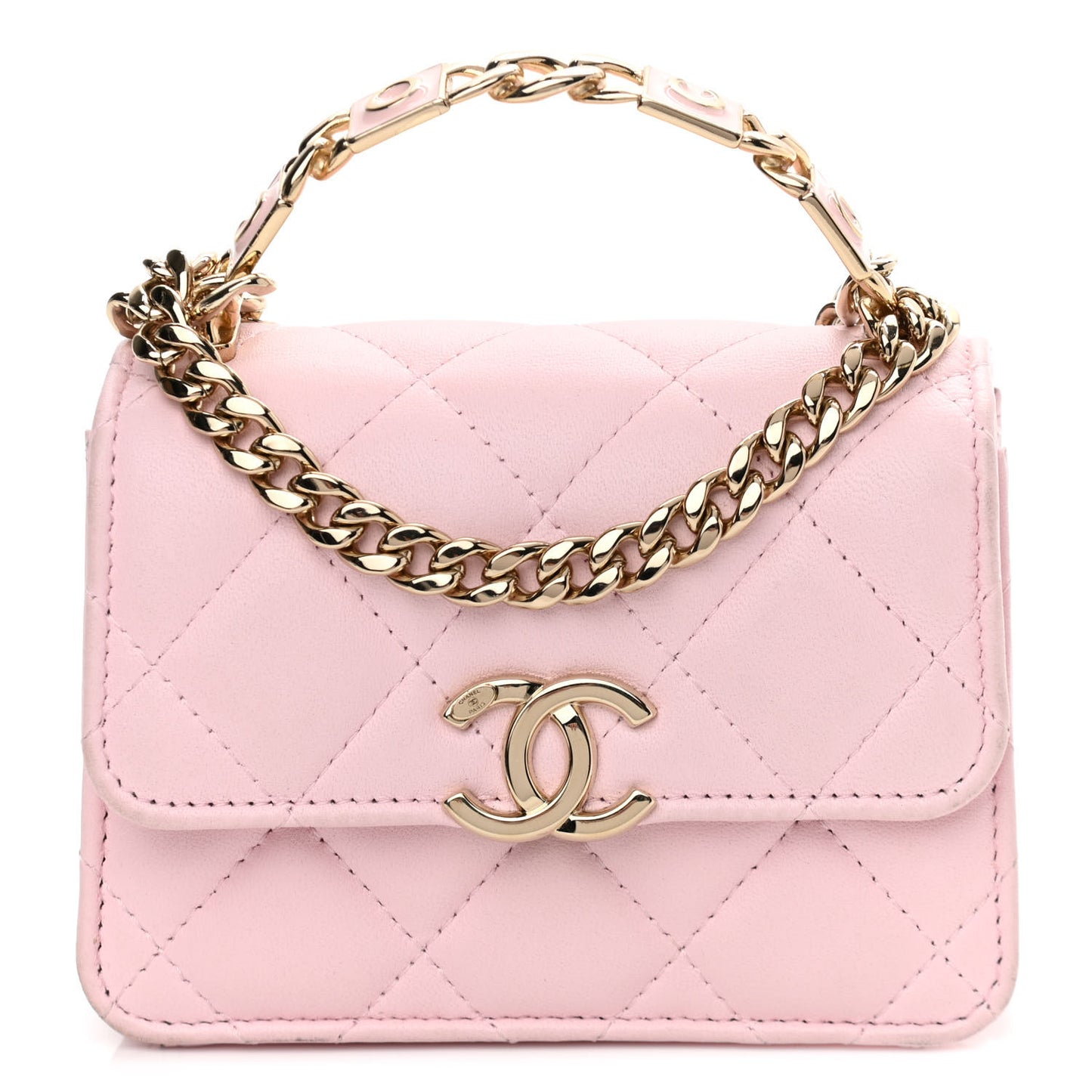 Lambskin Quilted Pick Me Up Clutch With Chain Pink