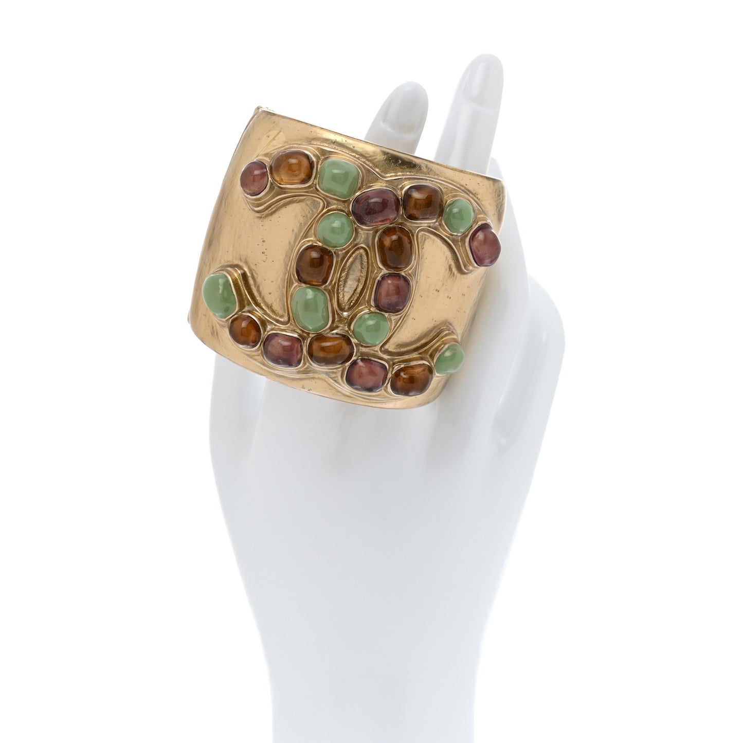 Metal Gripoix Poured Glass CC Cuff Gold Multicolor