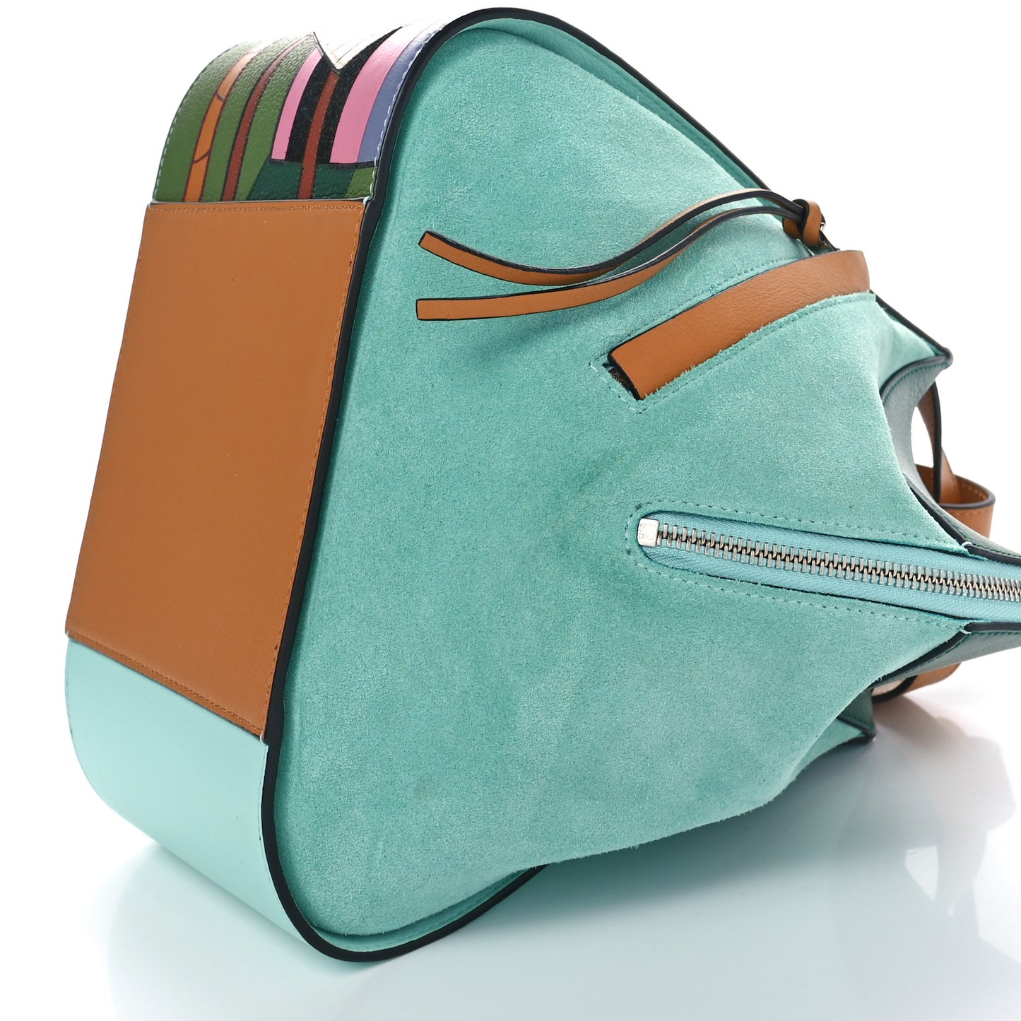 X KEN PRICE Calfskin Suede Small Easter Island Hammock Shoulder Bag Blue Tan Multicolor