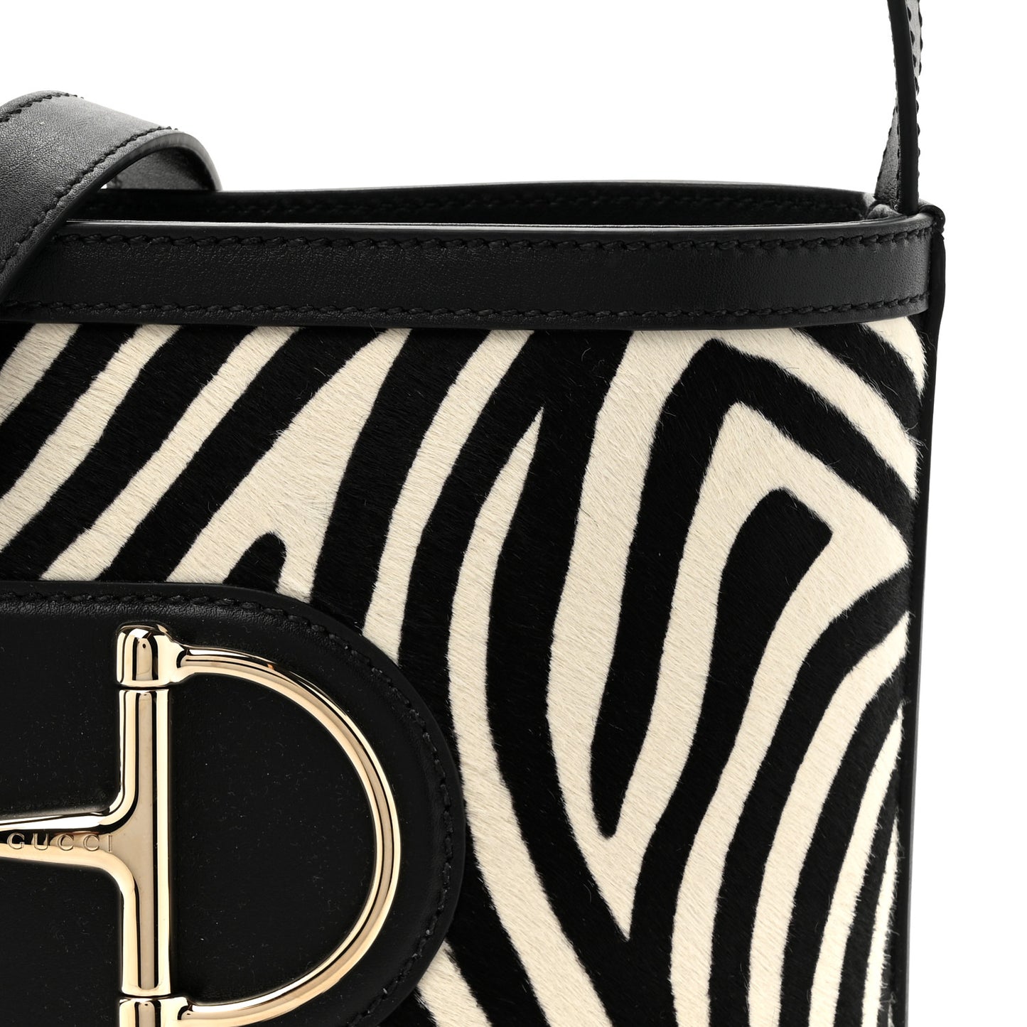 Calf Hair Calfskin Zebra Print Gucci 73 Mini Bucket Bag Black White