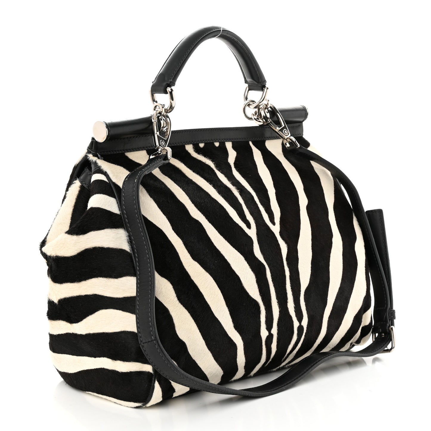 Calf Hair Zebra Print Large Miss Sicily Satchel Black White