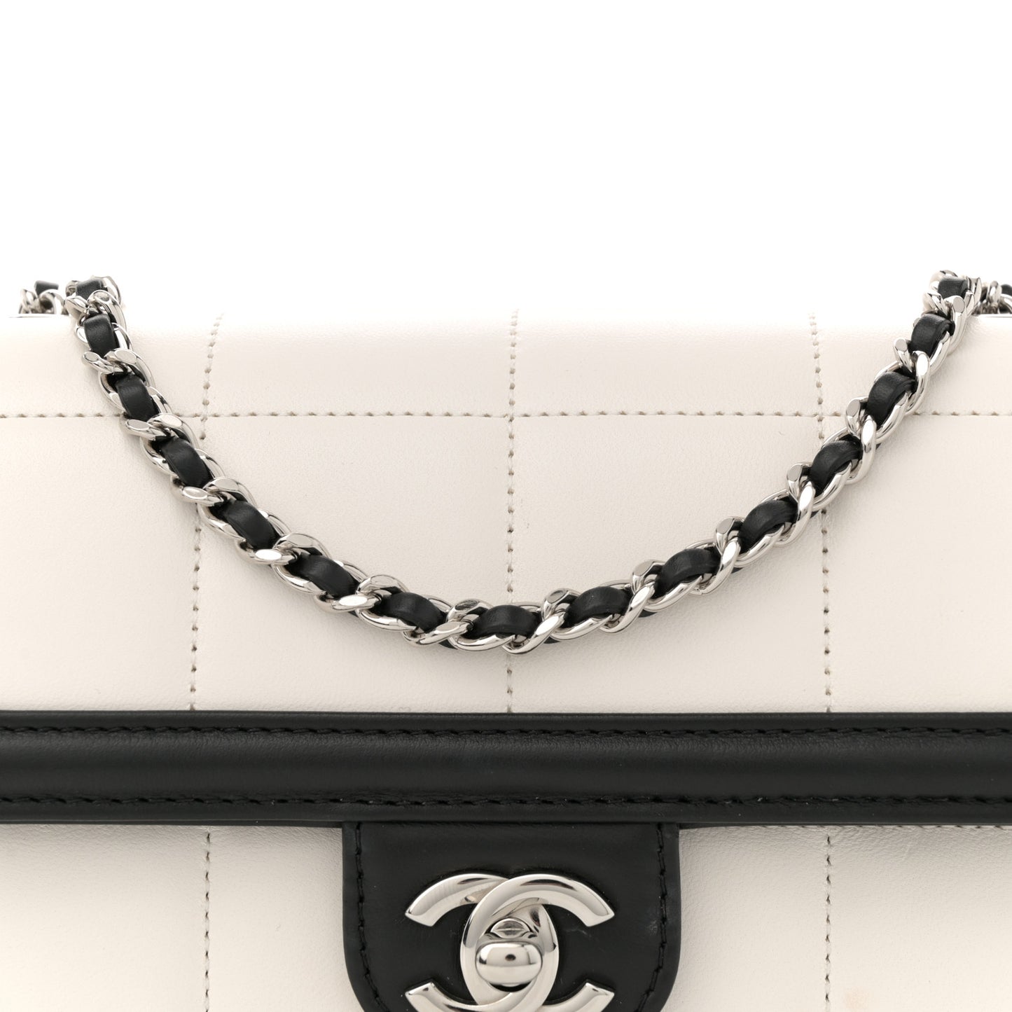 Lambskin Calfskin Mini Chocolate Bar Flap Bag White Black