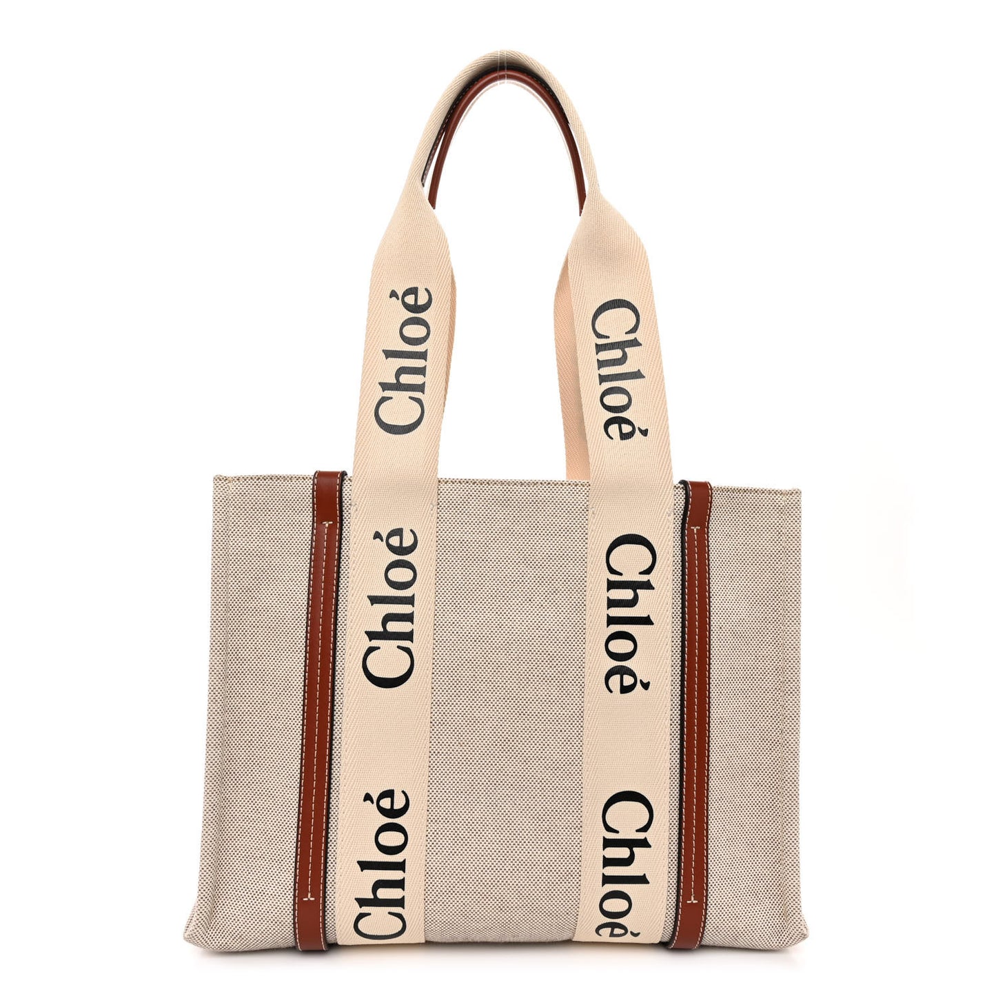 Cotton Calfskin Medium Woody Ribbon Tote White Brown