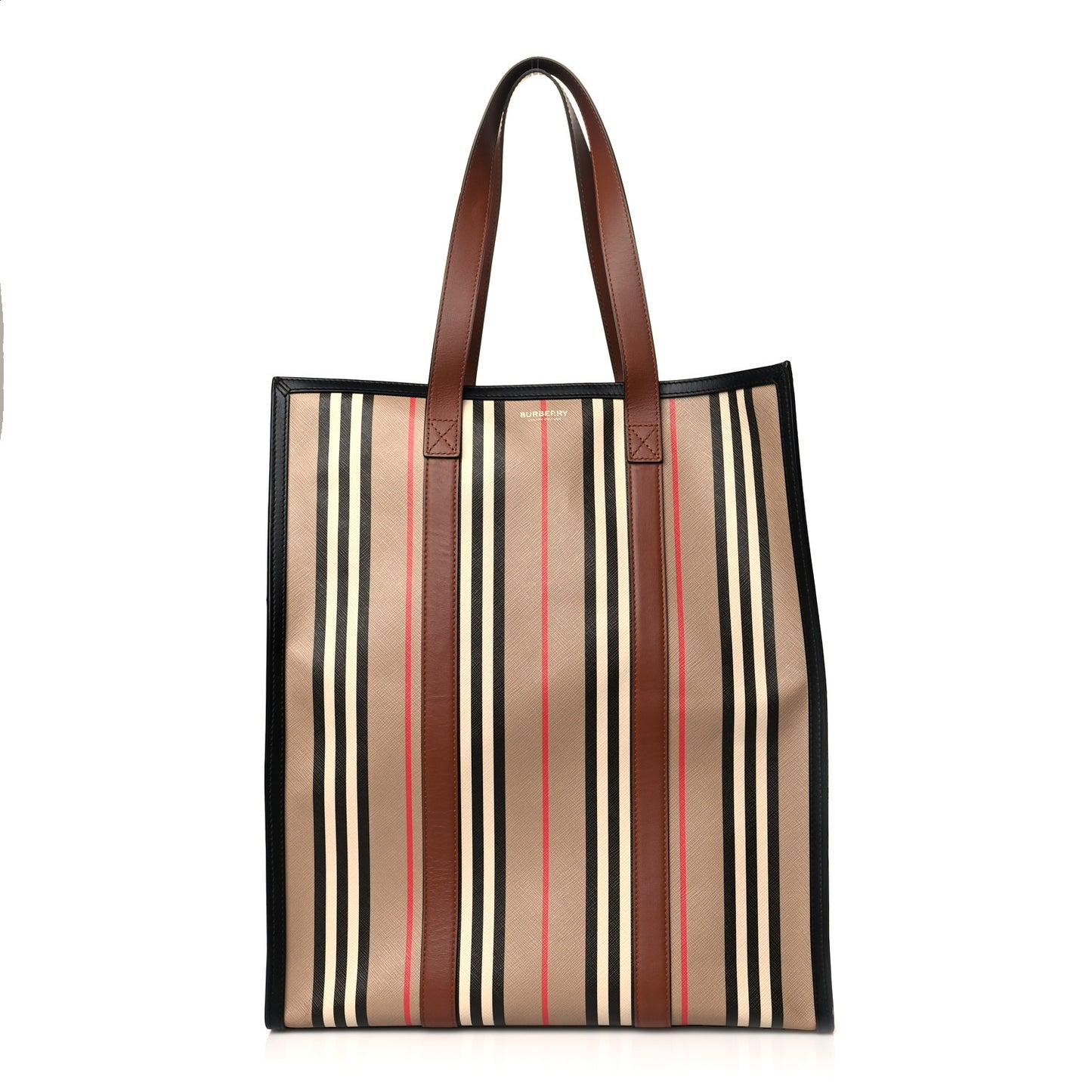 E-Canvas Stripe Medium Portrait Tote Bag Brown